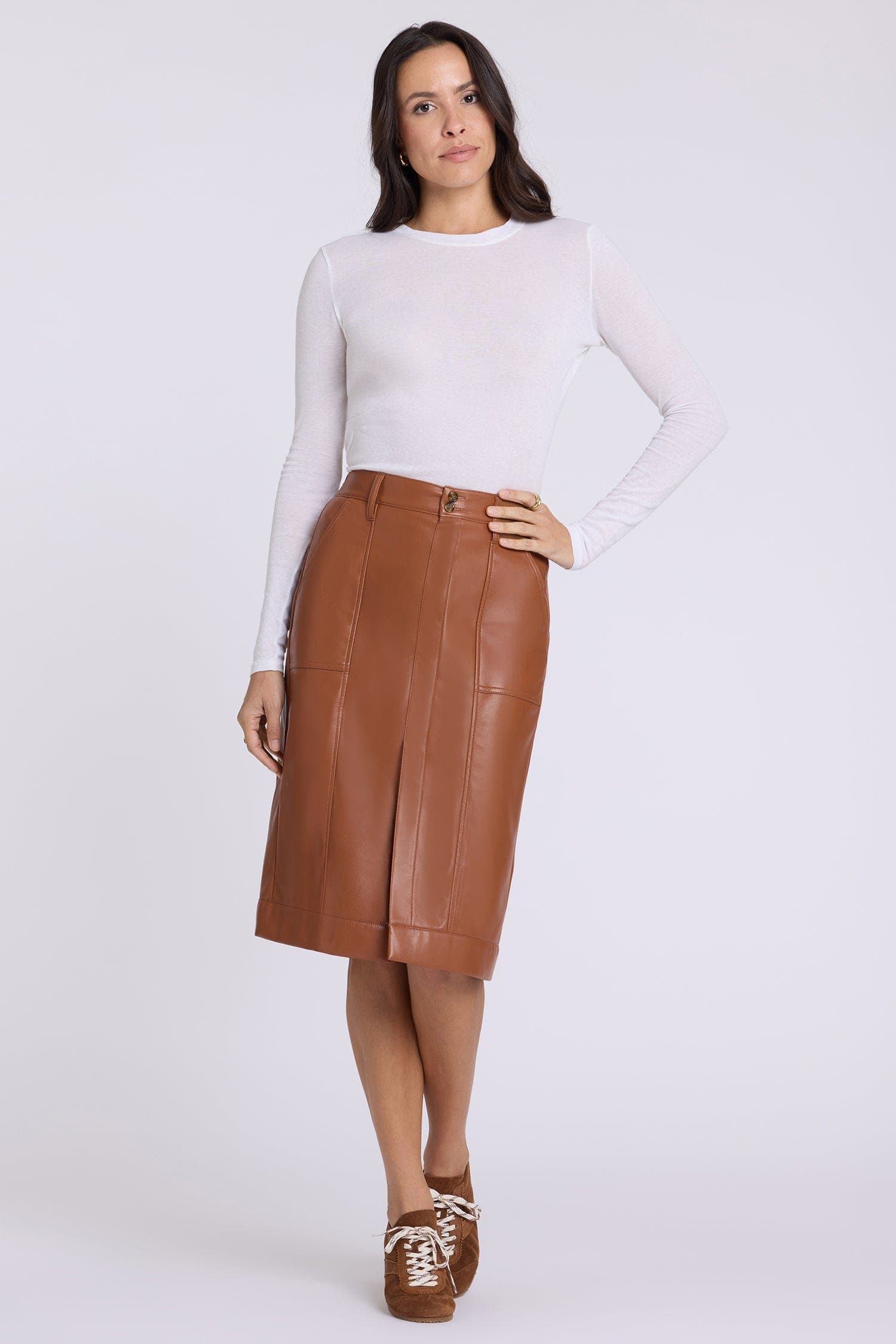 Vegan Stretch Leather Utility Skirt