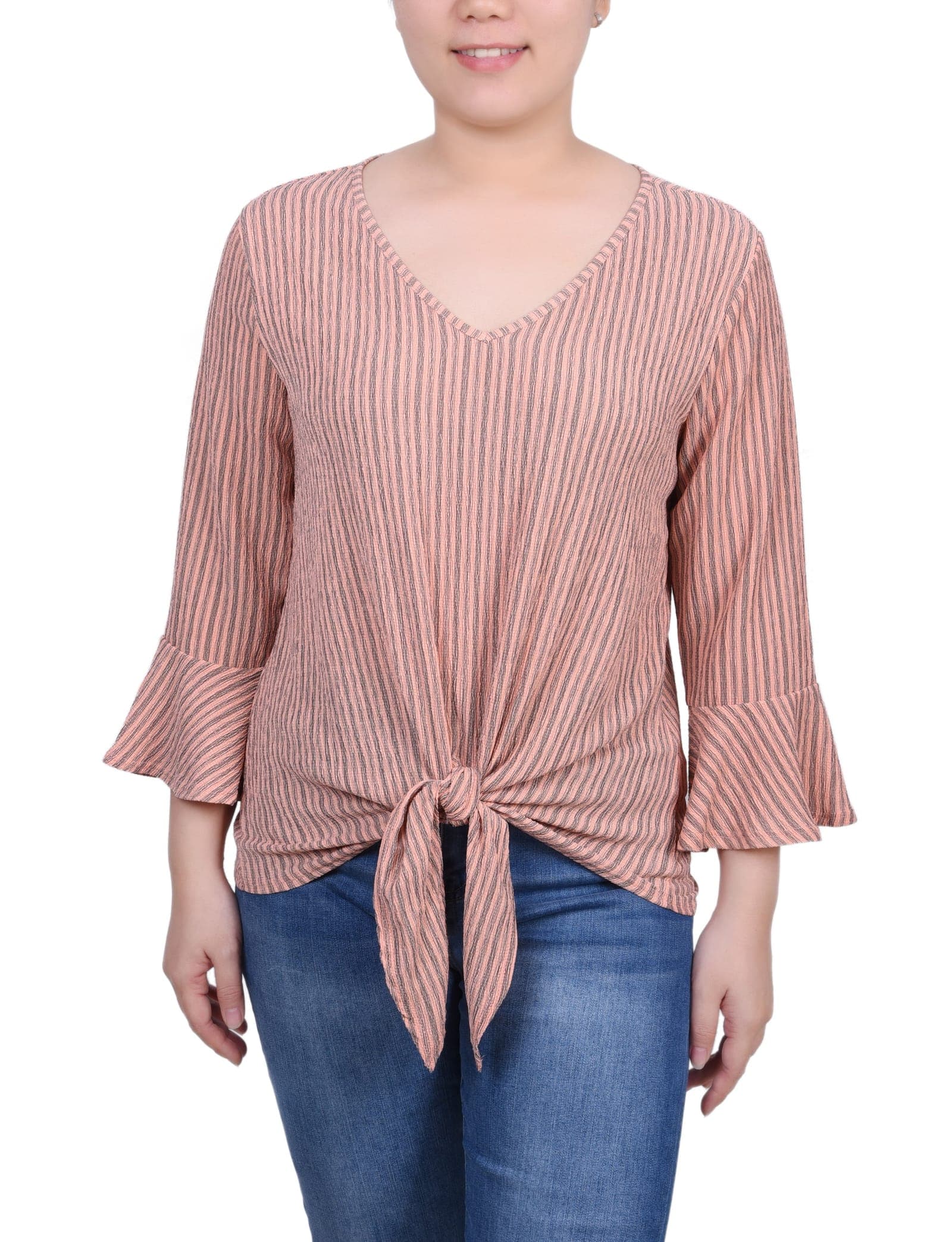 Petite 3/4 Bell Sleeve Textured Knit Top
