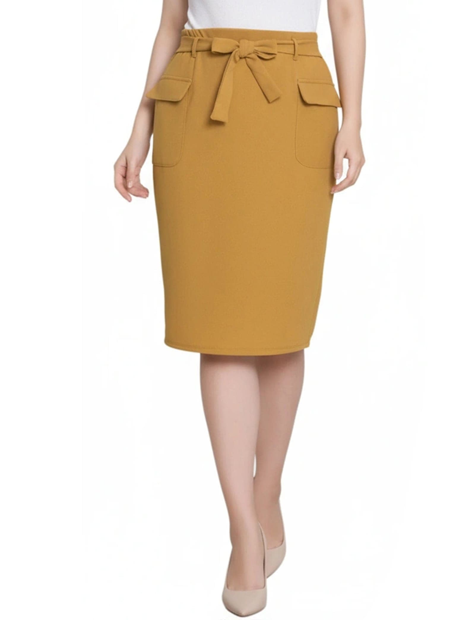Petite Slim Belted Scuba Crepe Skirt