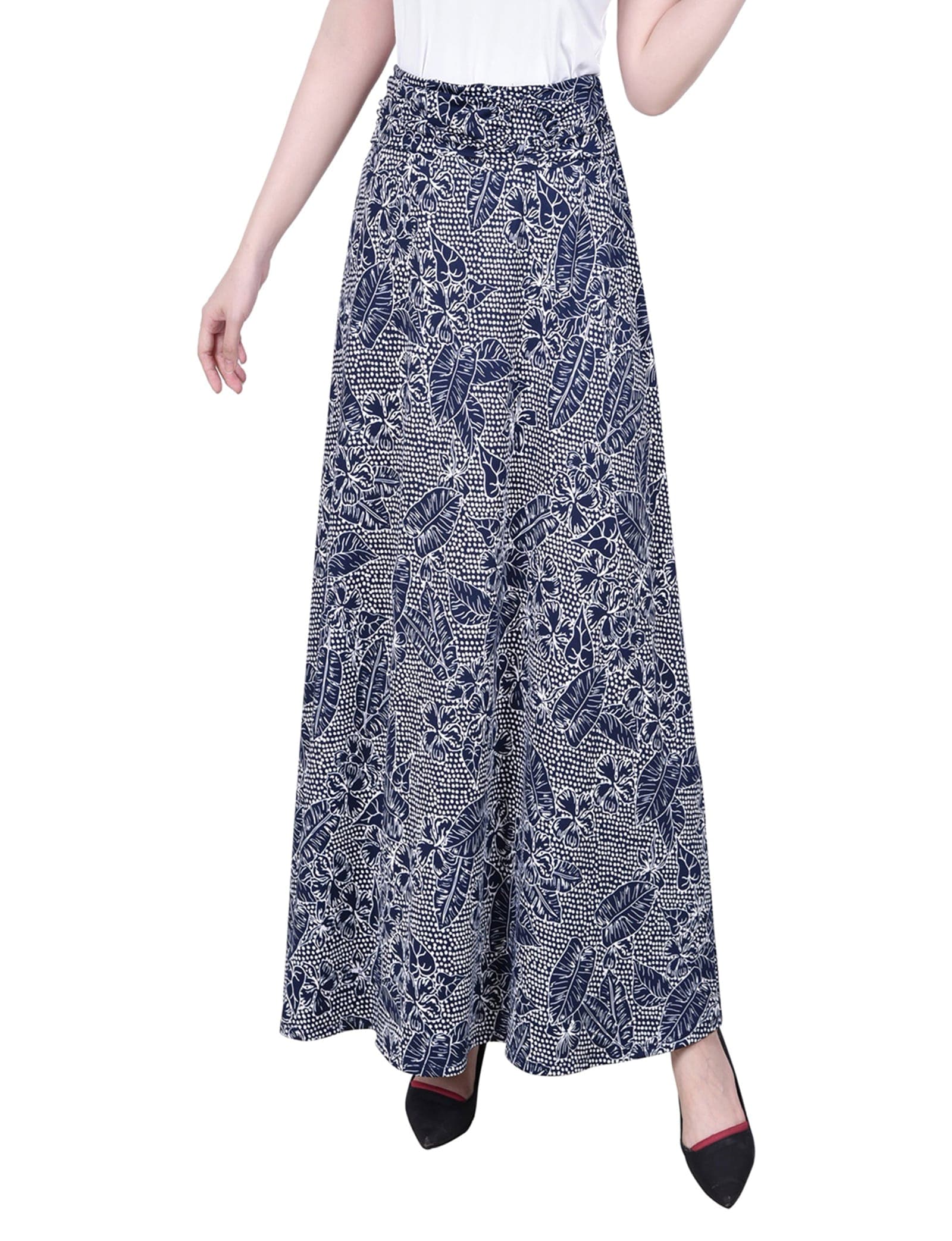 Petite Maxi a-Line Skirt with Front Faux Belt with Ring Detail