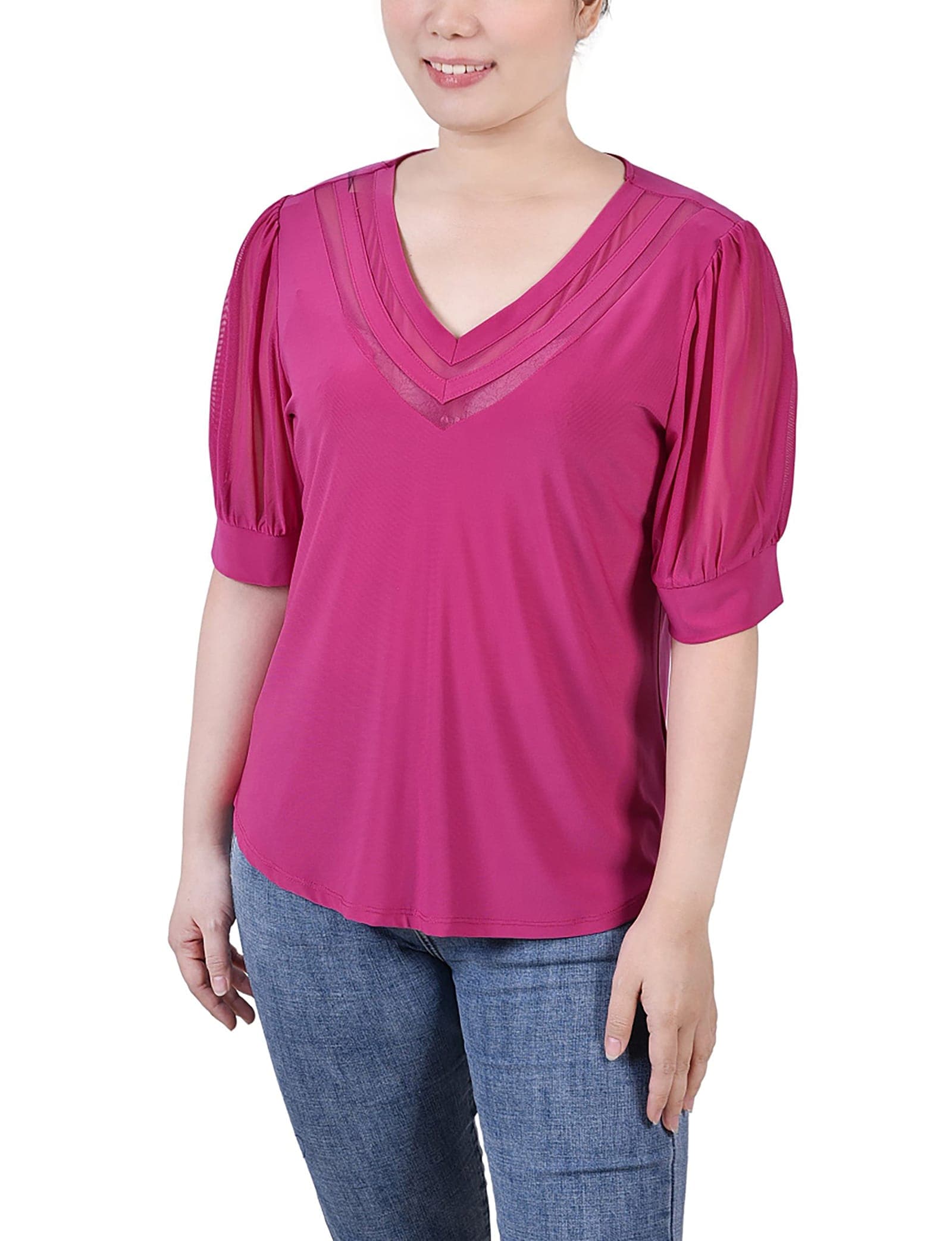 Short Puff Sleeve V-Neck Top
