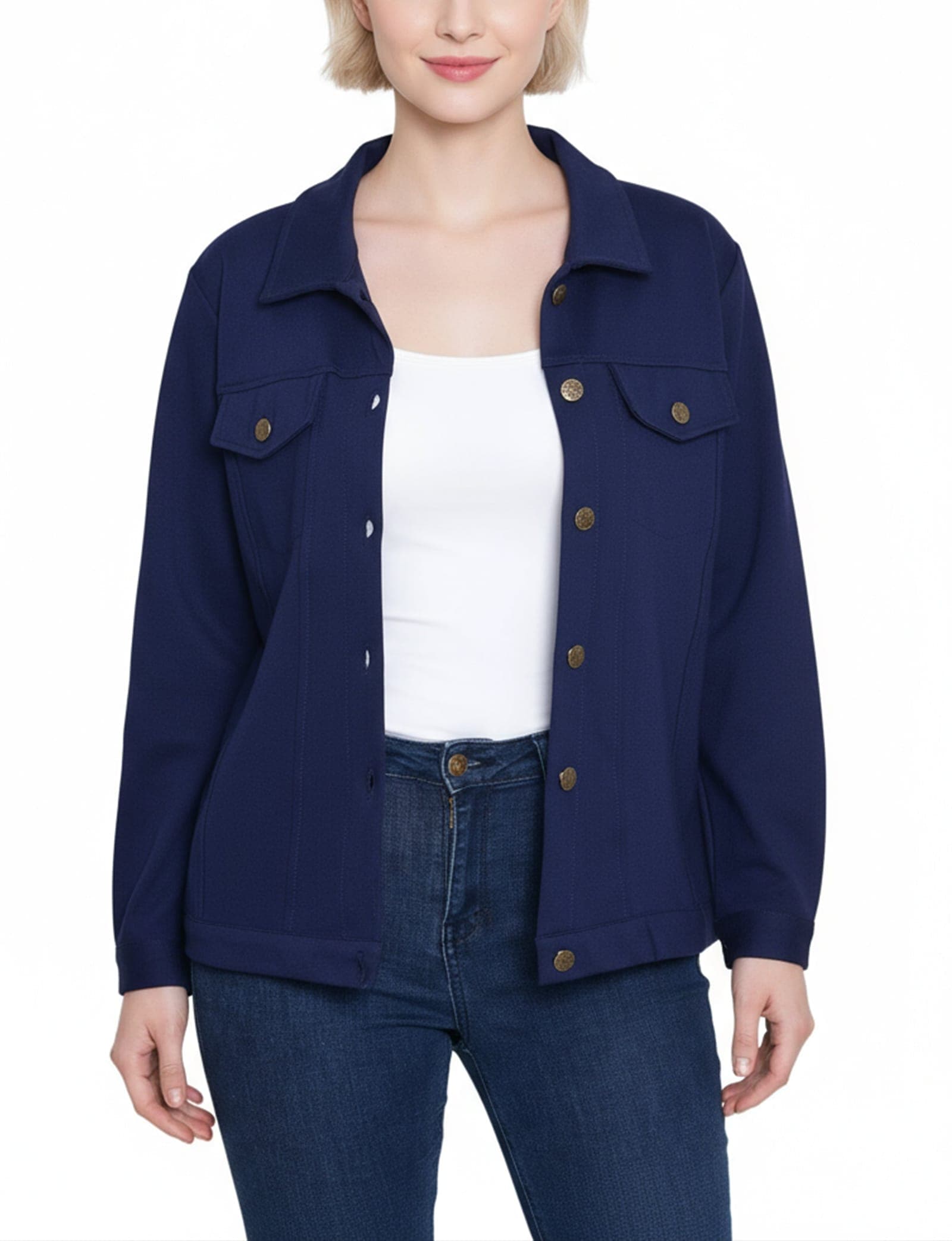 Petite Long Sleeve Ponte Cropped Jacket