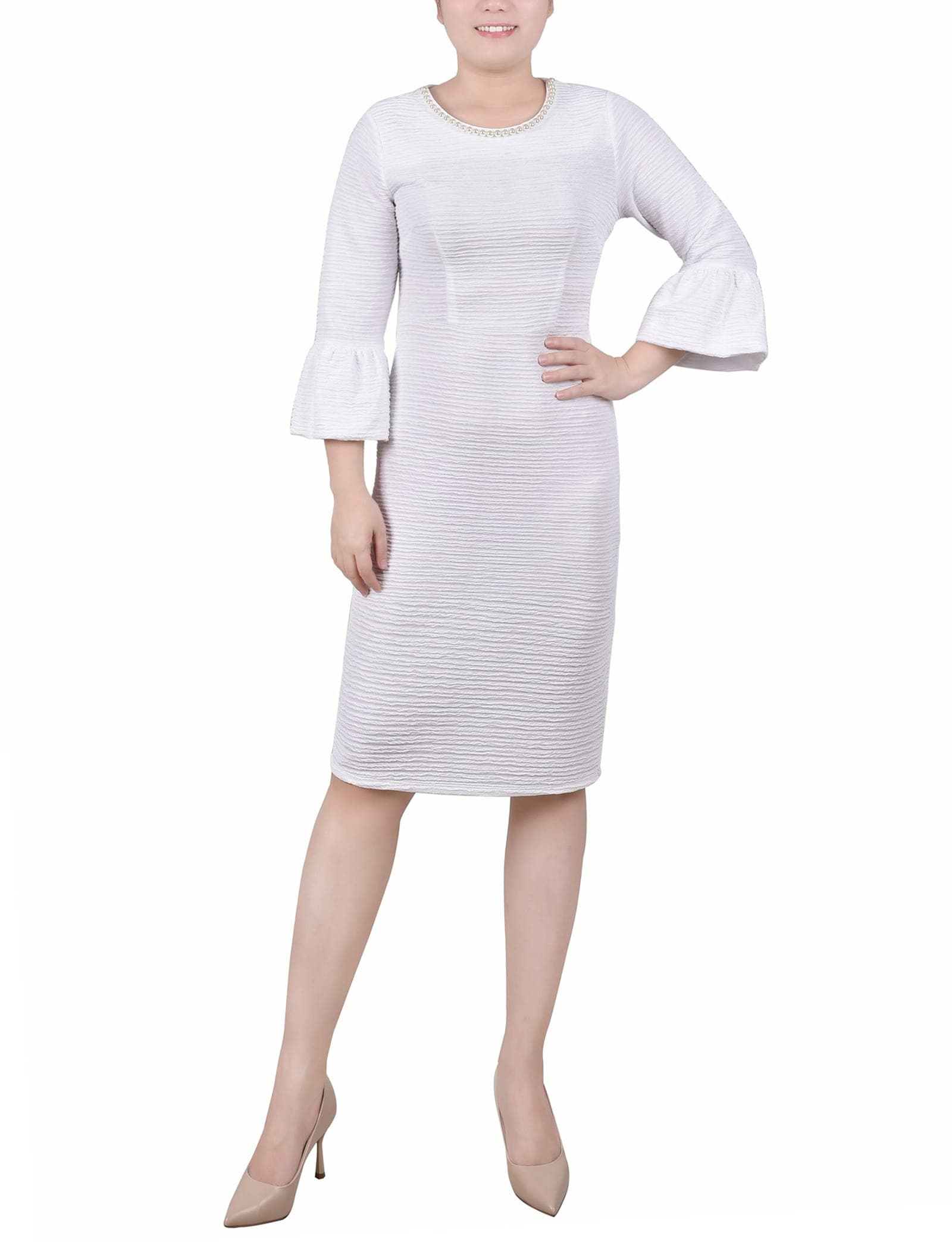 3/4 Sleeve Pearl Detail Dress