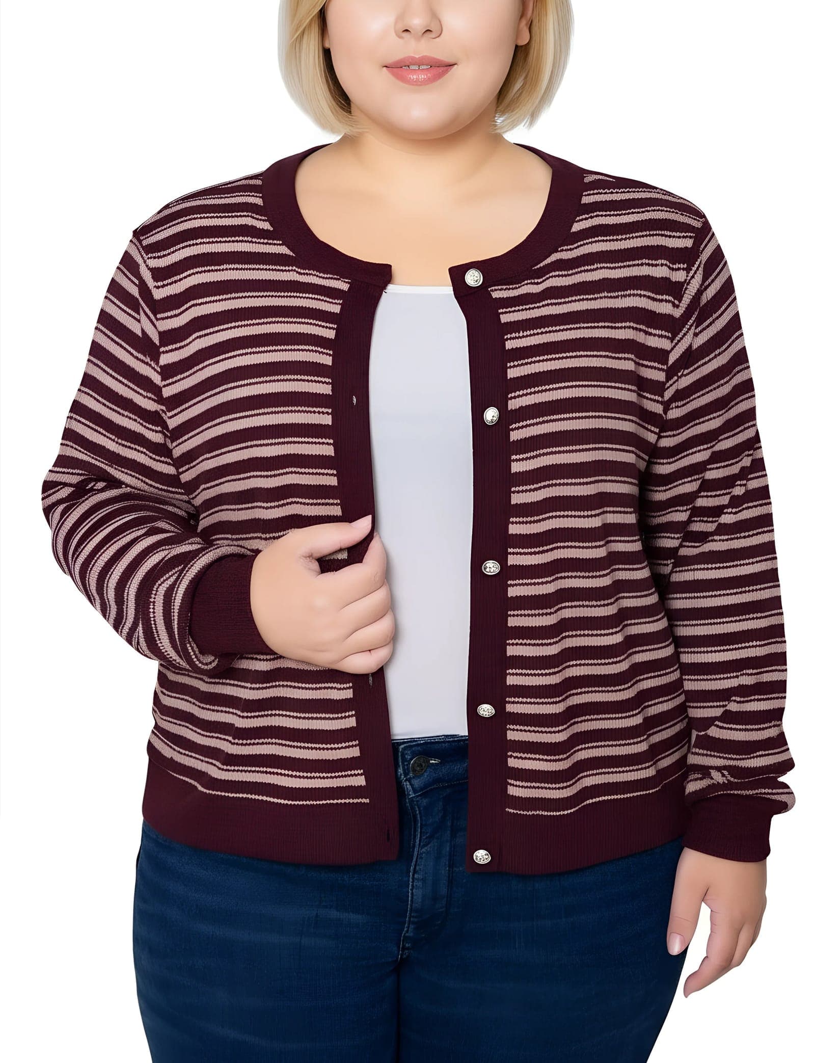Plus Size Long Sleeve Ribbed Cardigan