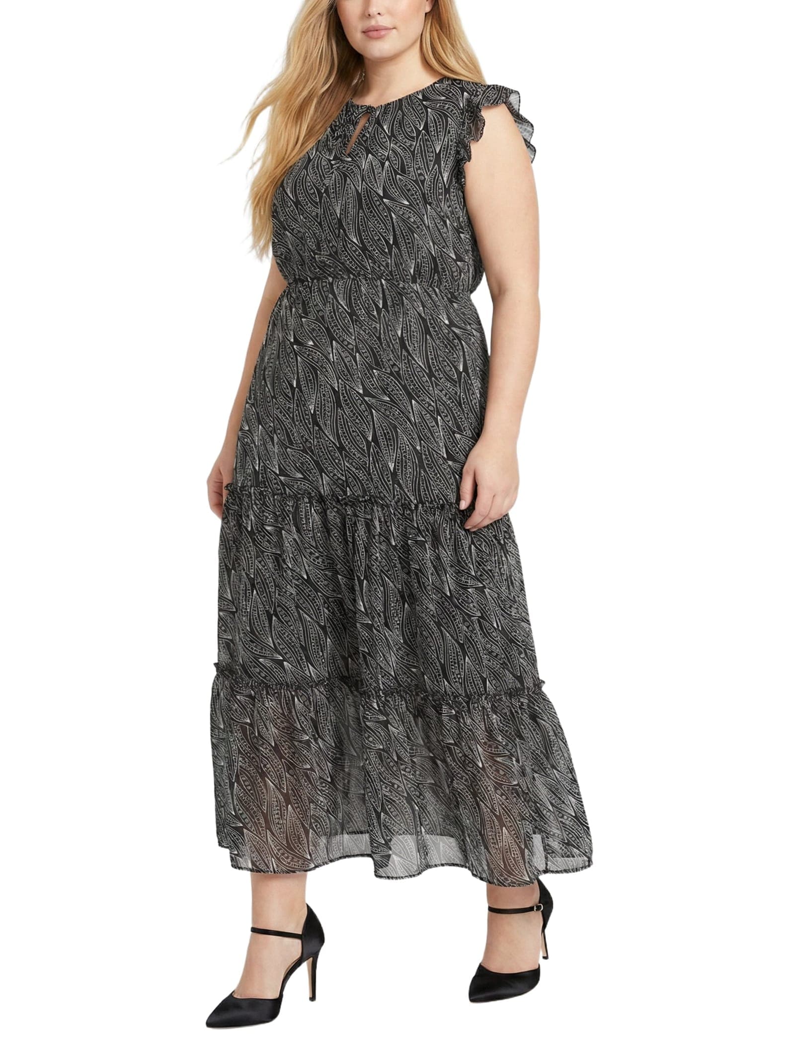 Plus Size Flutter Sleeve Tiered Dress