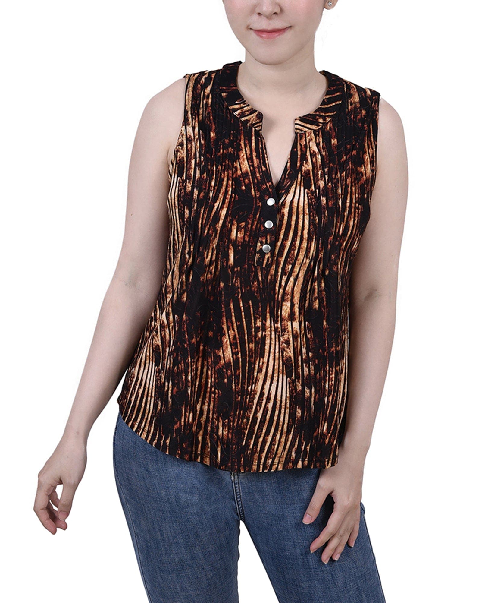 Petite Sleeveless Jacquard Y Neck Top