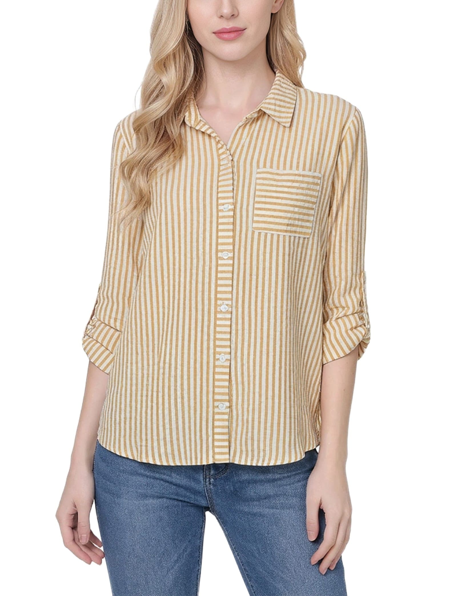 Petite 3/4 Sleeve Roll Tab Blouse