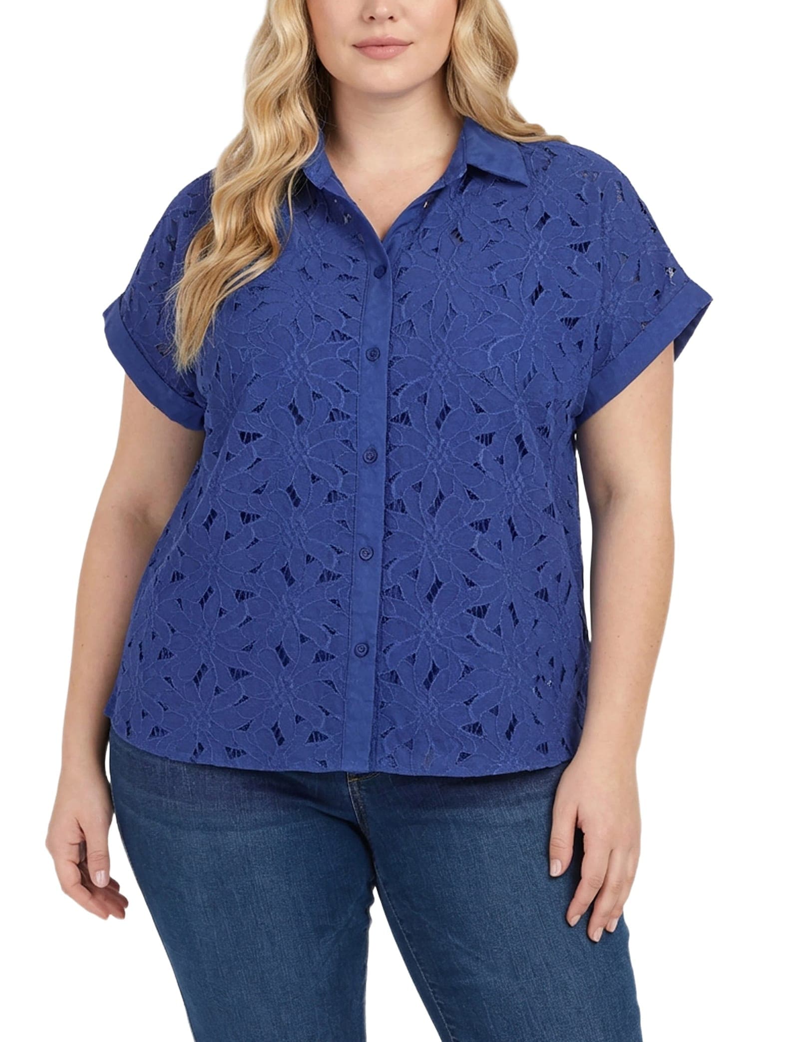 Plus Size Short Sleeve Eyelet Blouse