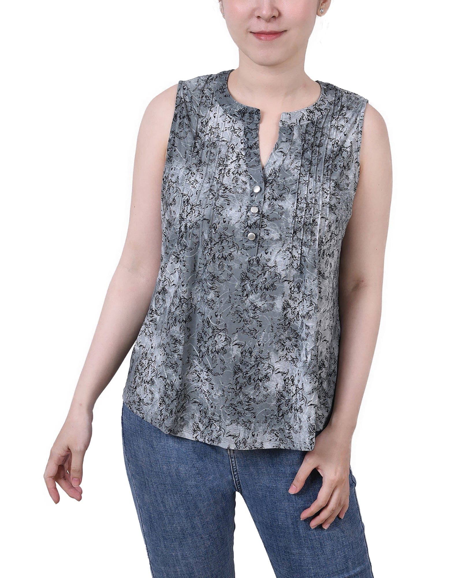 Petite Sleeveless Jacquard Y Neck Top