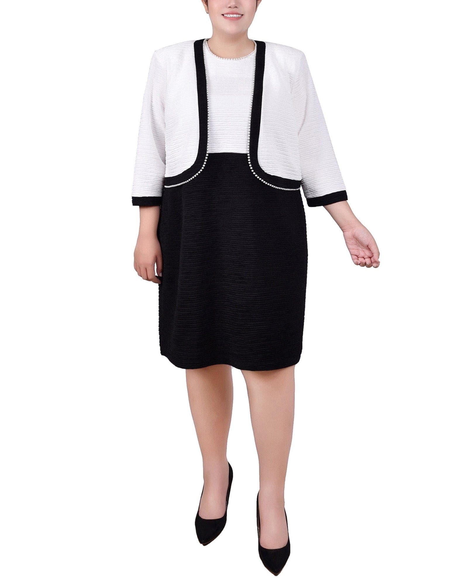 Plus Size 3/4 Sleeve Textured Knit 2 Piece Dress Set