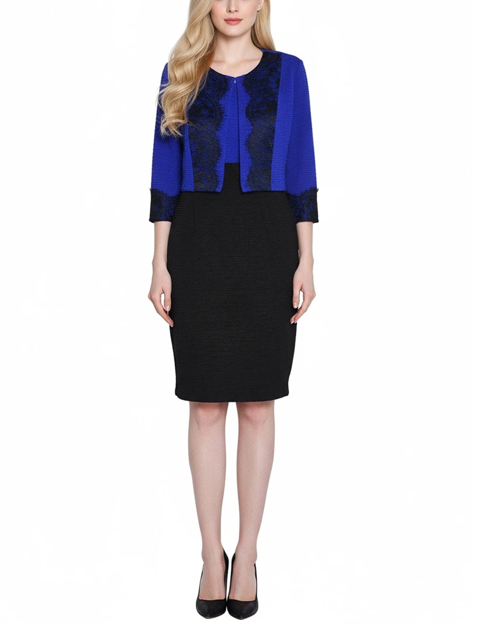 Petite Lace-Detail 2 Piece Textured Knit Dress Set