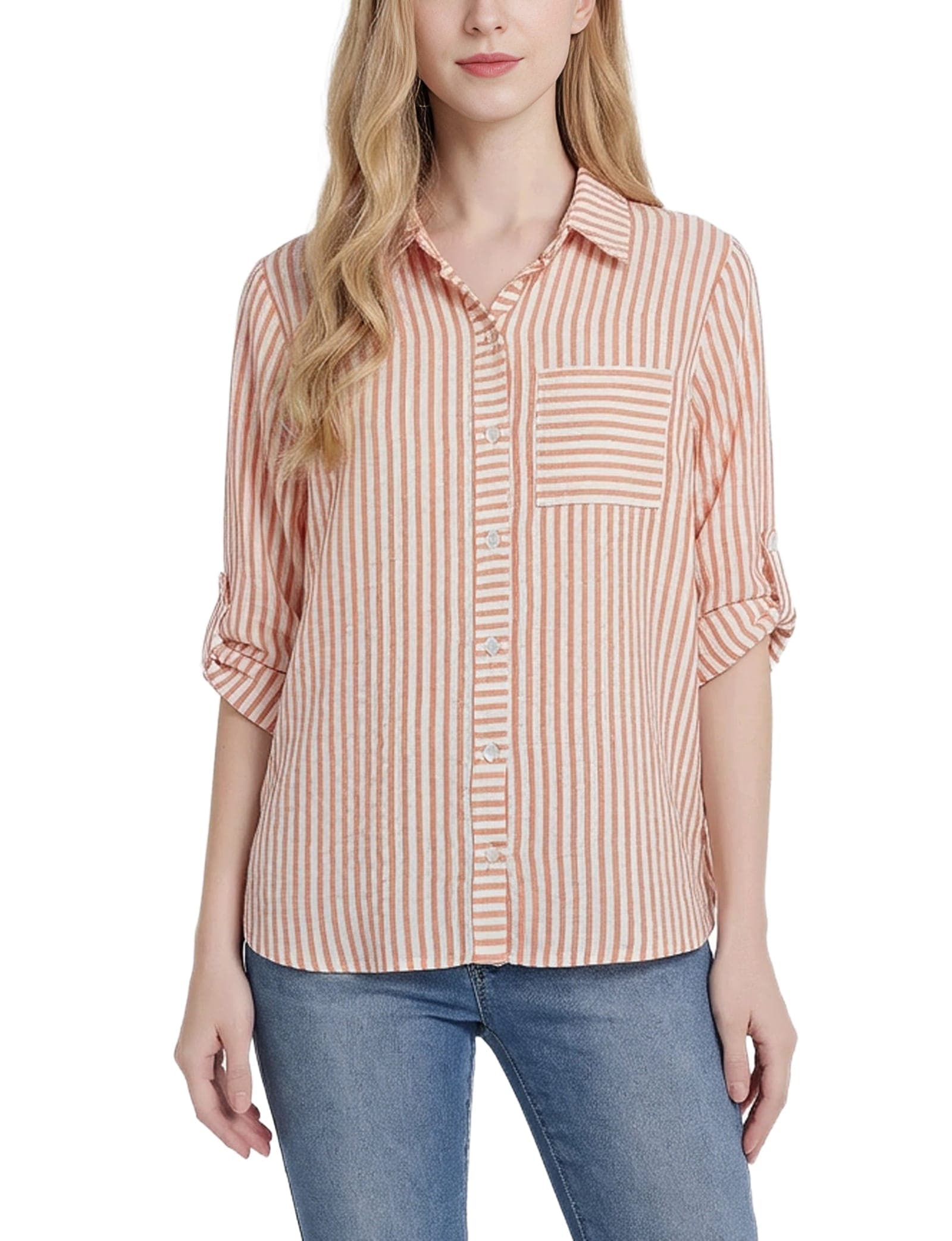 3/4 Sleeve Roll Tab Blouse