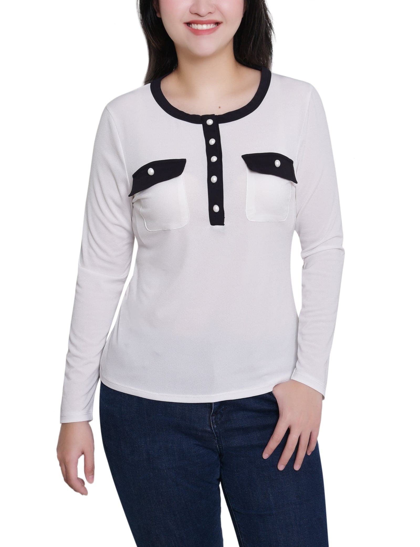 Long Sleeve Contrast Detail Top