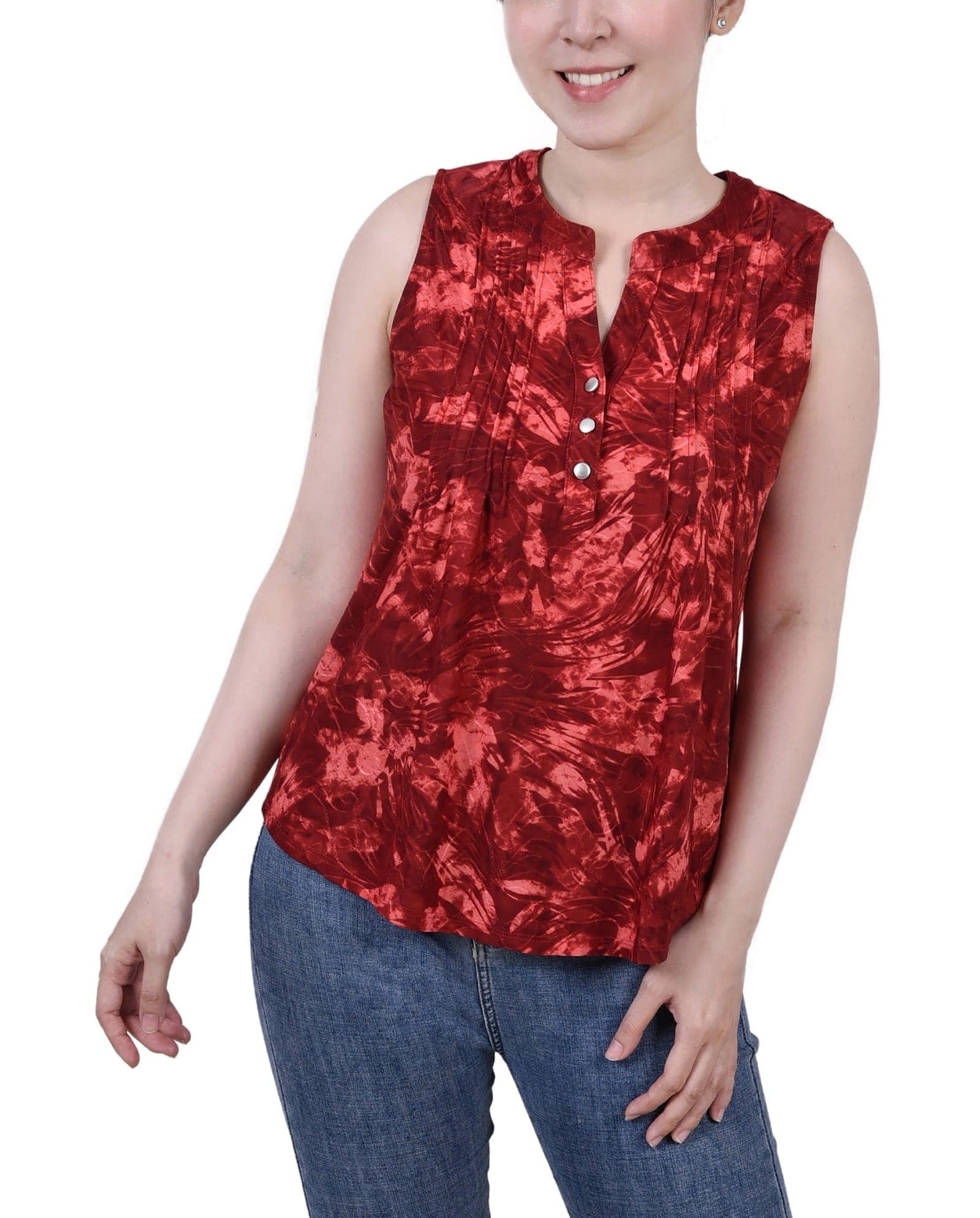 Petite Sleeveless Jacquard Y Neck Top