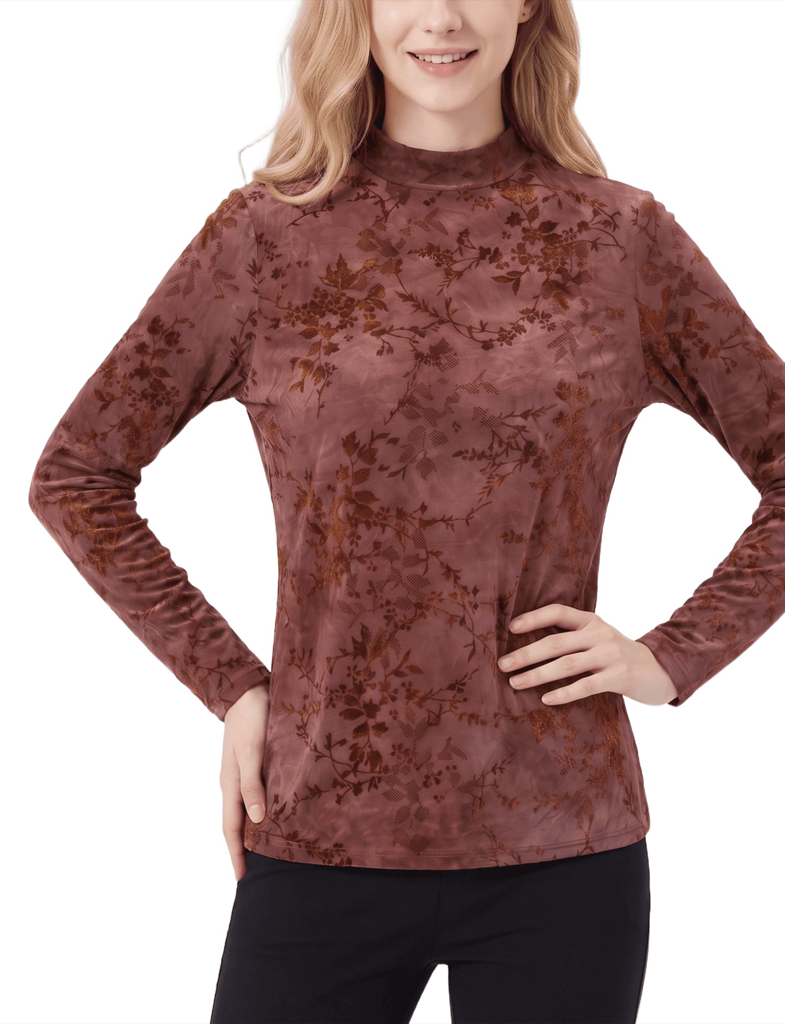 Long Sleeve Flocked Knit Jacquard Pullover Top