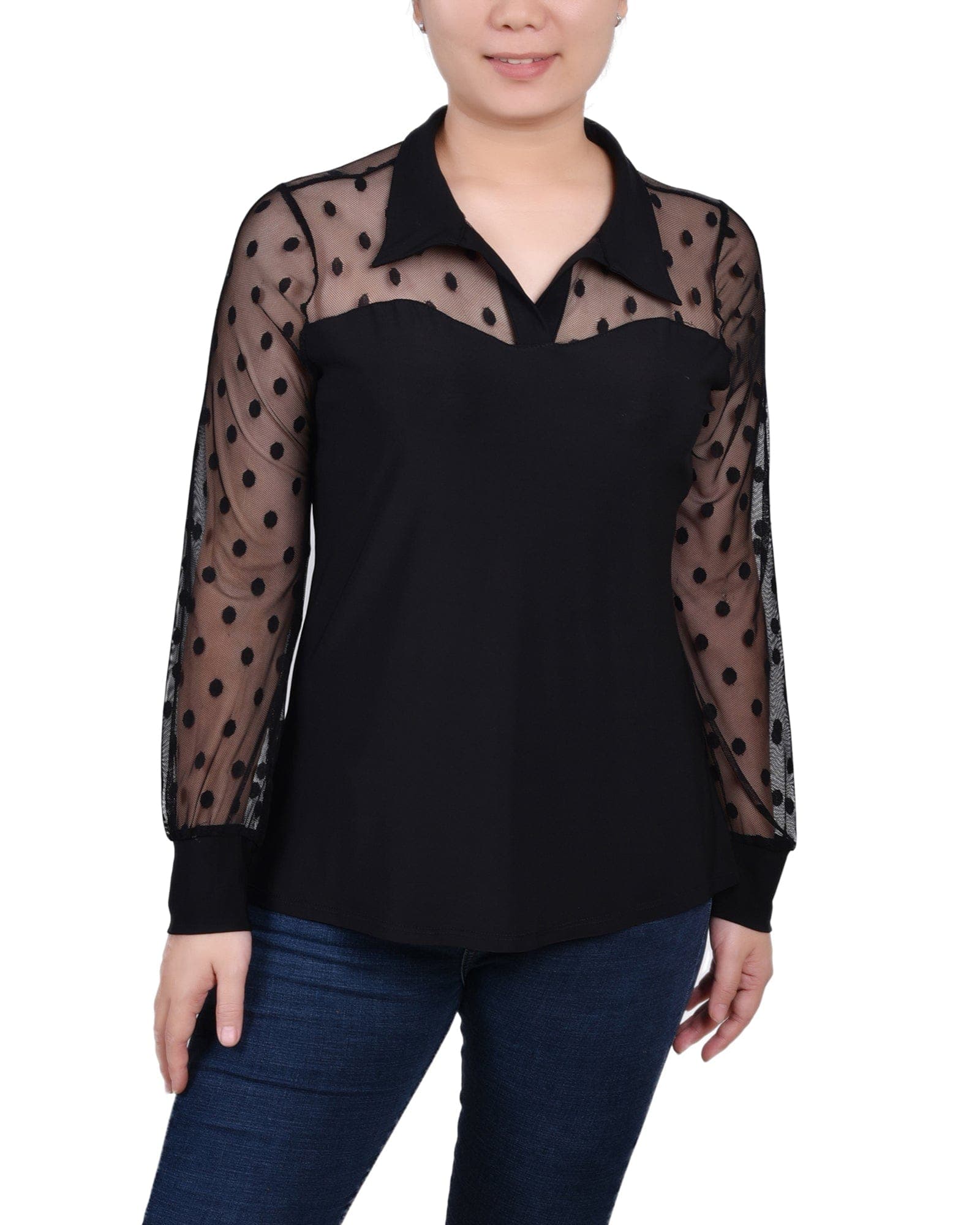 Long Sleeve Mesh Sleeve Top