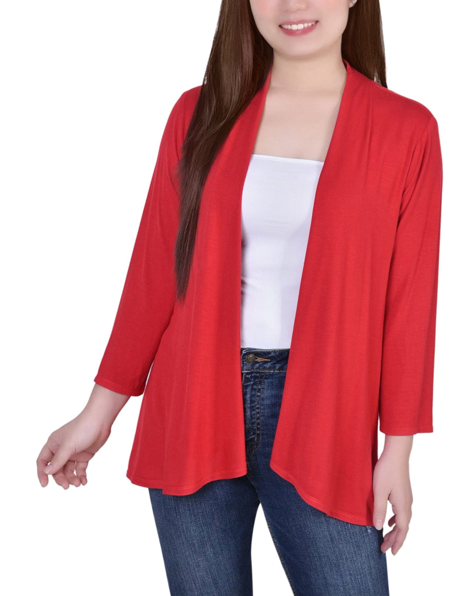 Petite Solid 3/4 Sleeve Cardigan