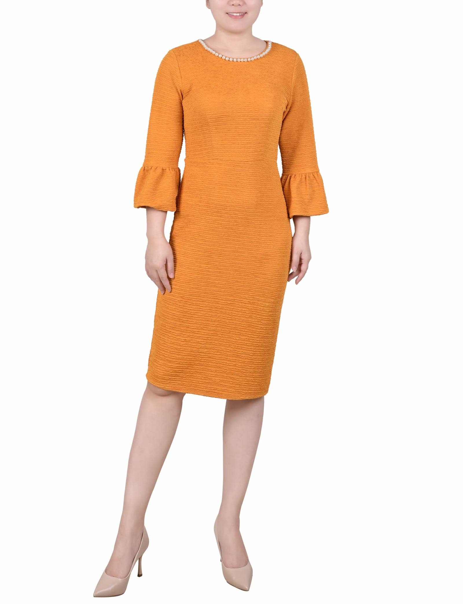 3/4 Sleeve Pearl Detail Dress