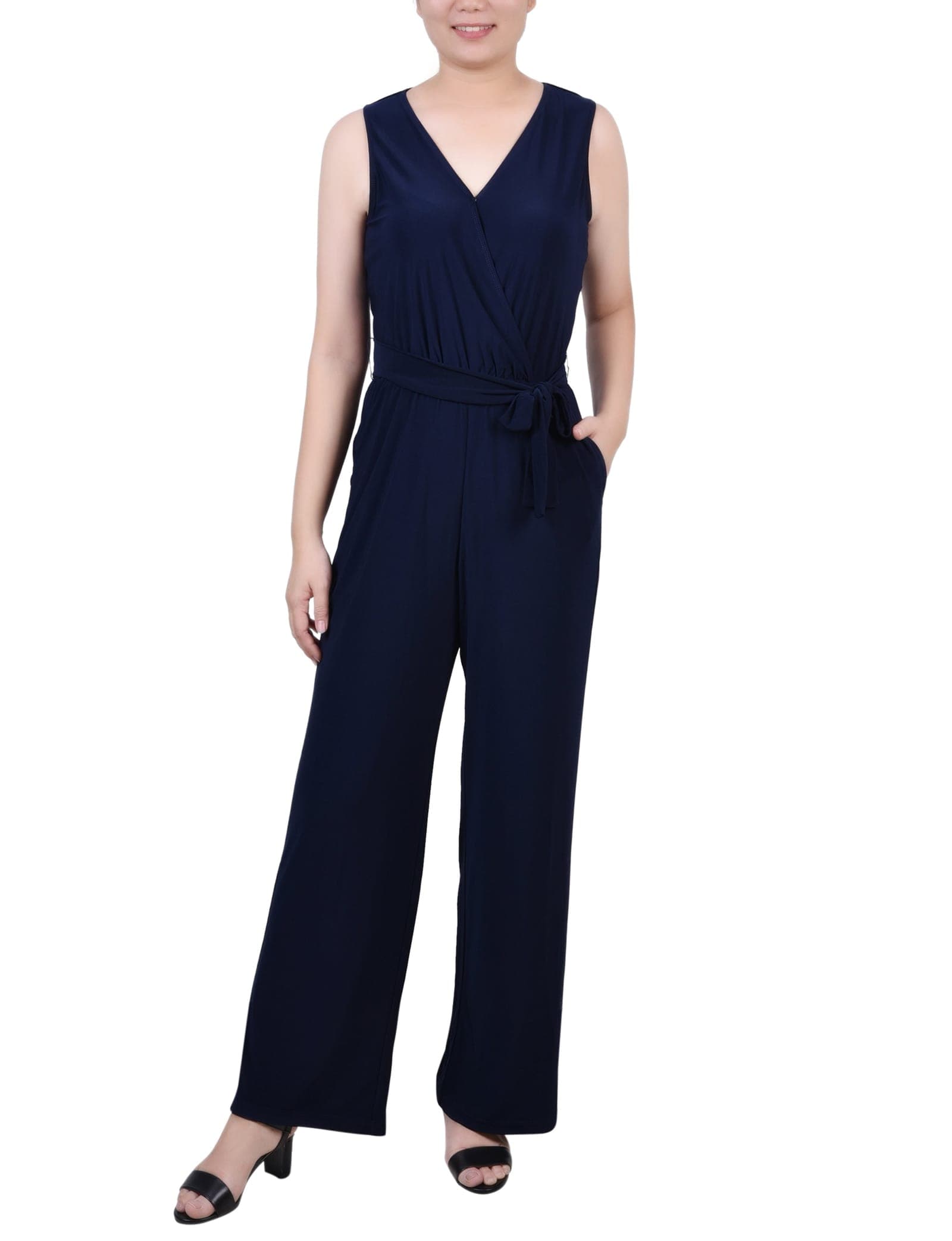 Petite Sleeveless Belted Jumpsuit