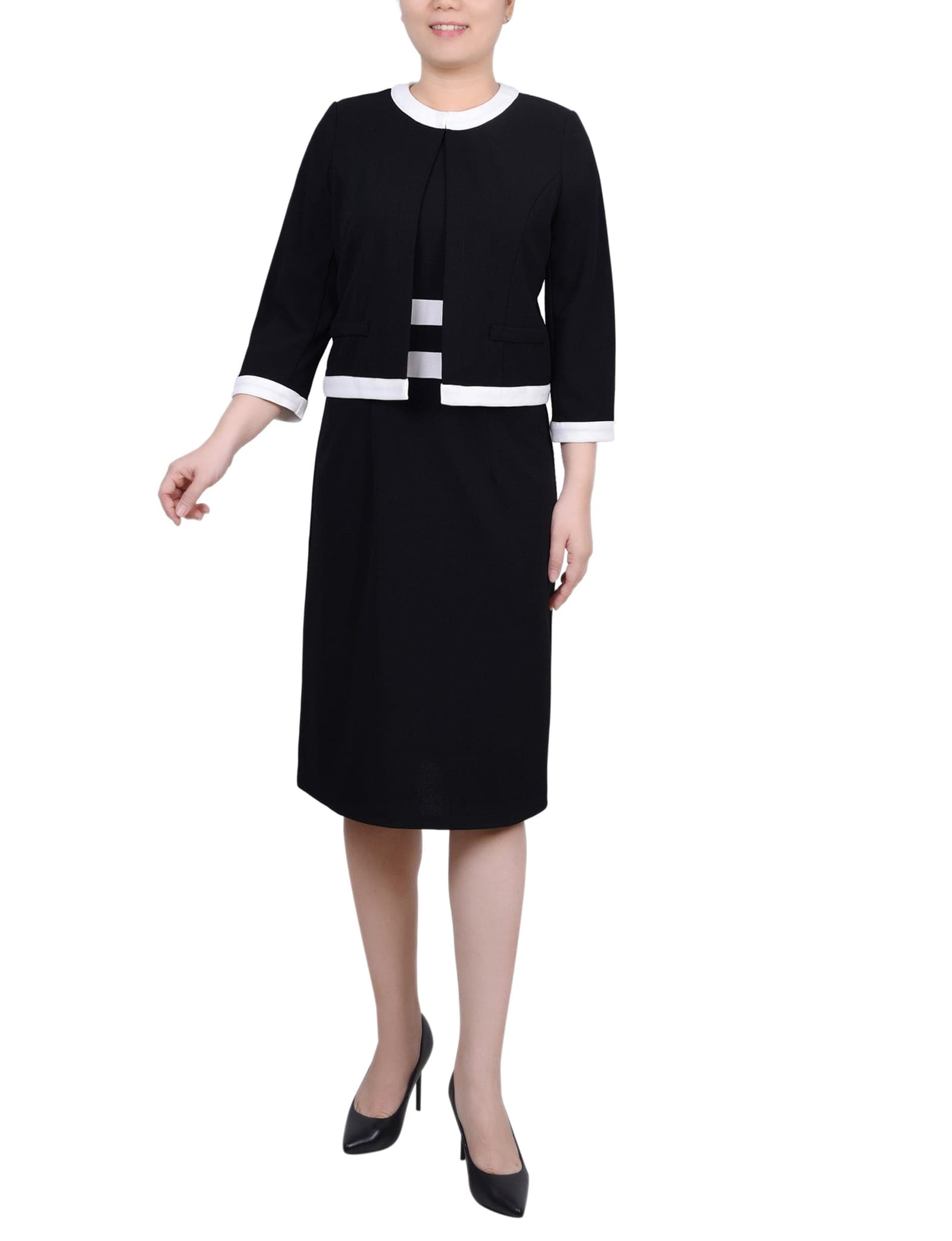 Petite Elbow Sleeve Colorblocked 2 Piece Dress Set