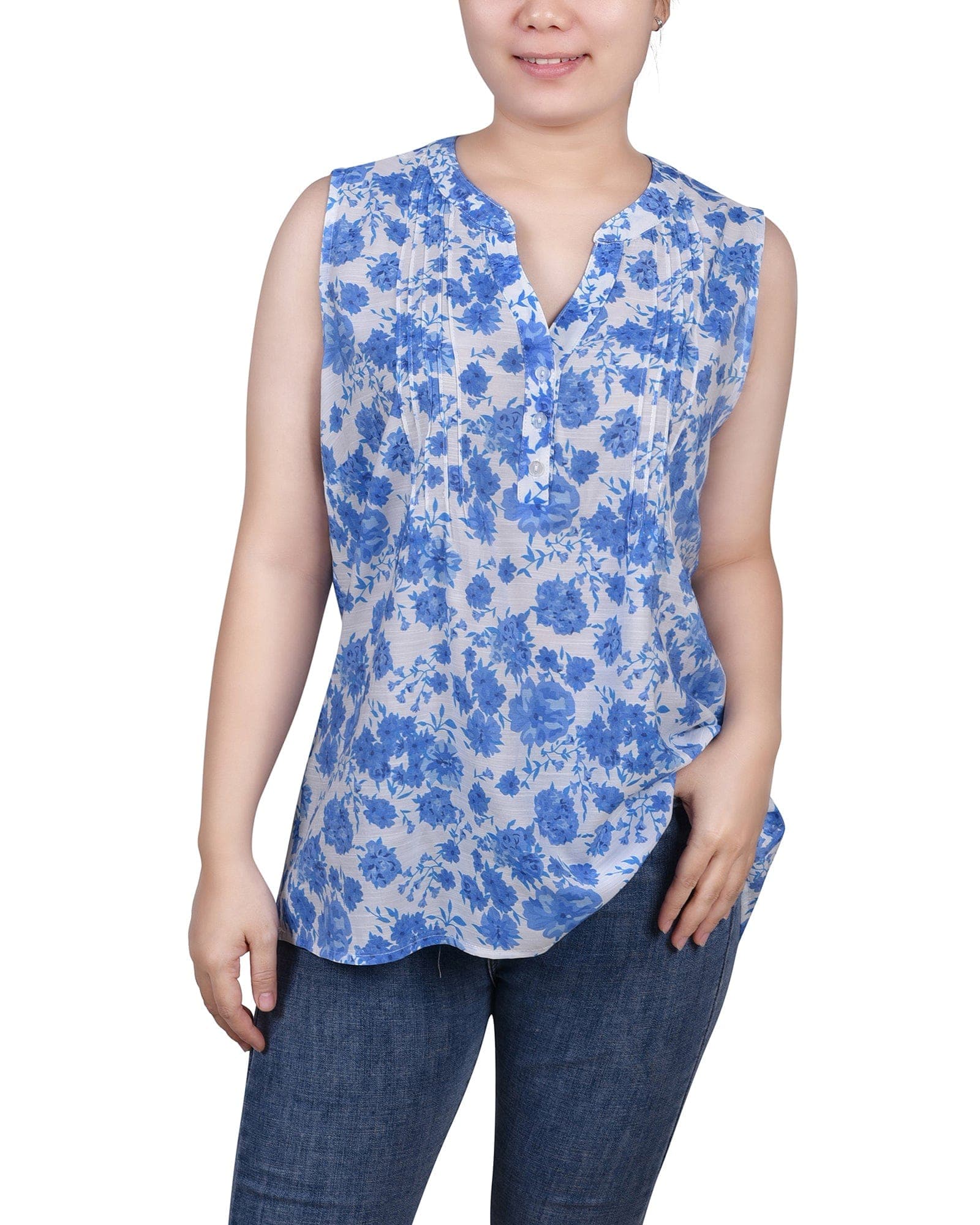 Sleeveless Pintucked Blouse