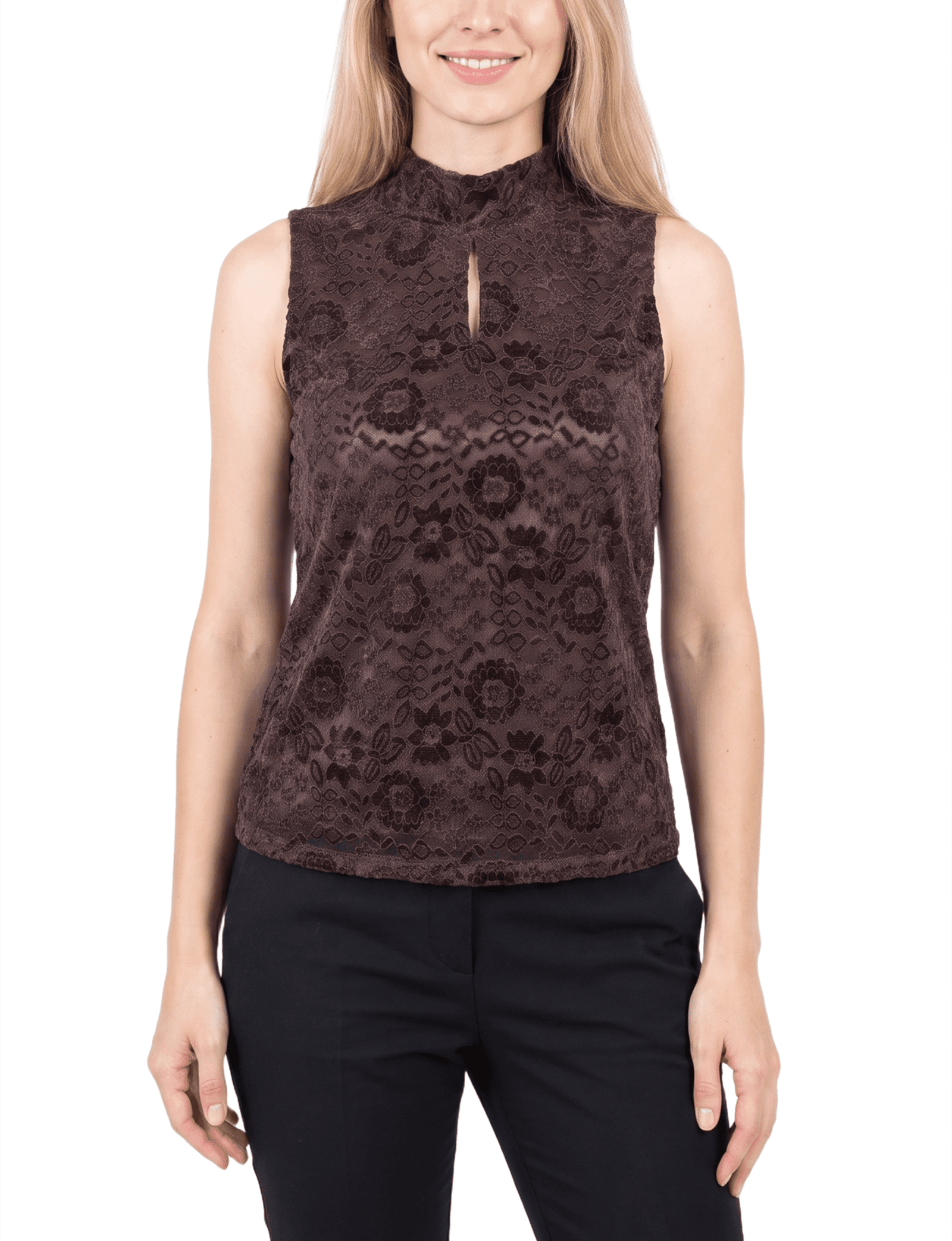 Petite Sleeveless Velvet Mock Neck