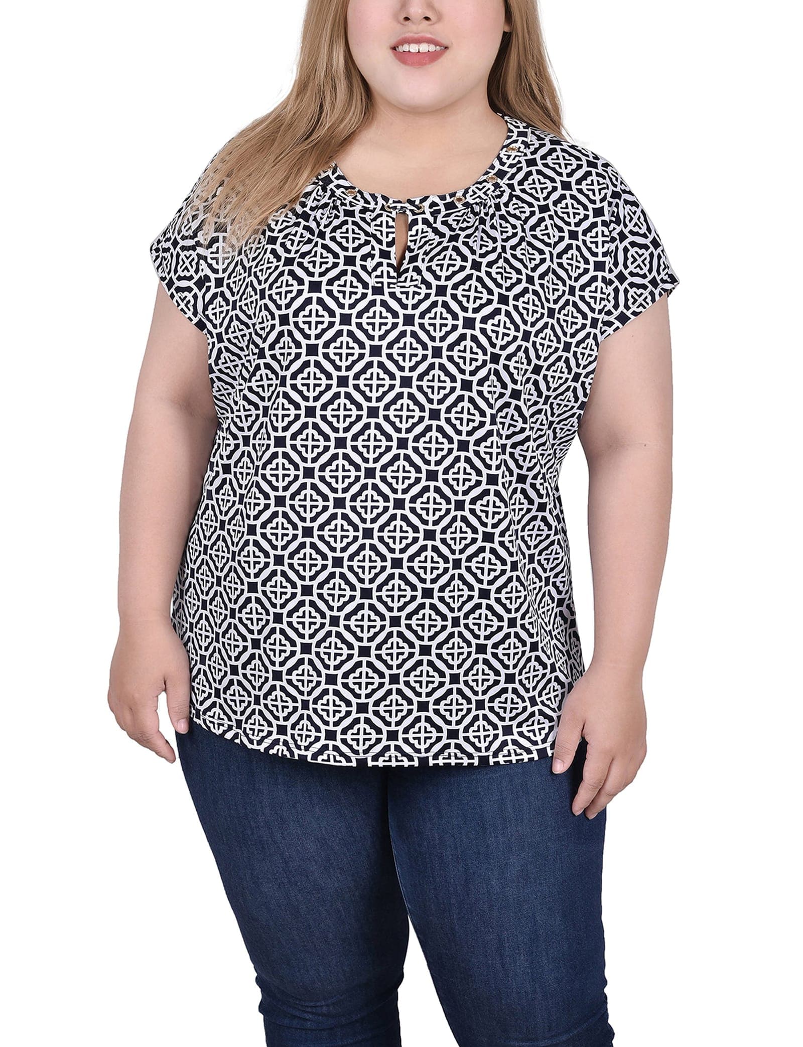 Plus Size Extended Sleeve Top with Grommets