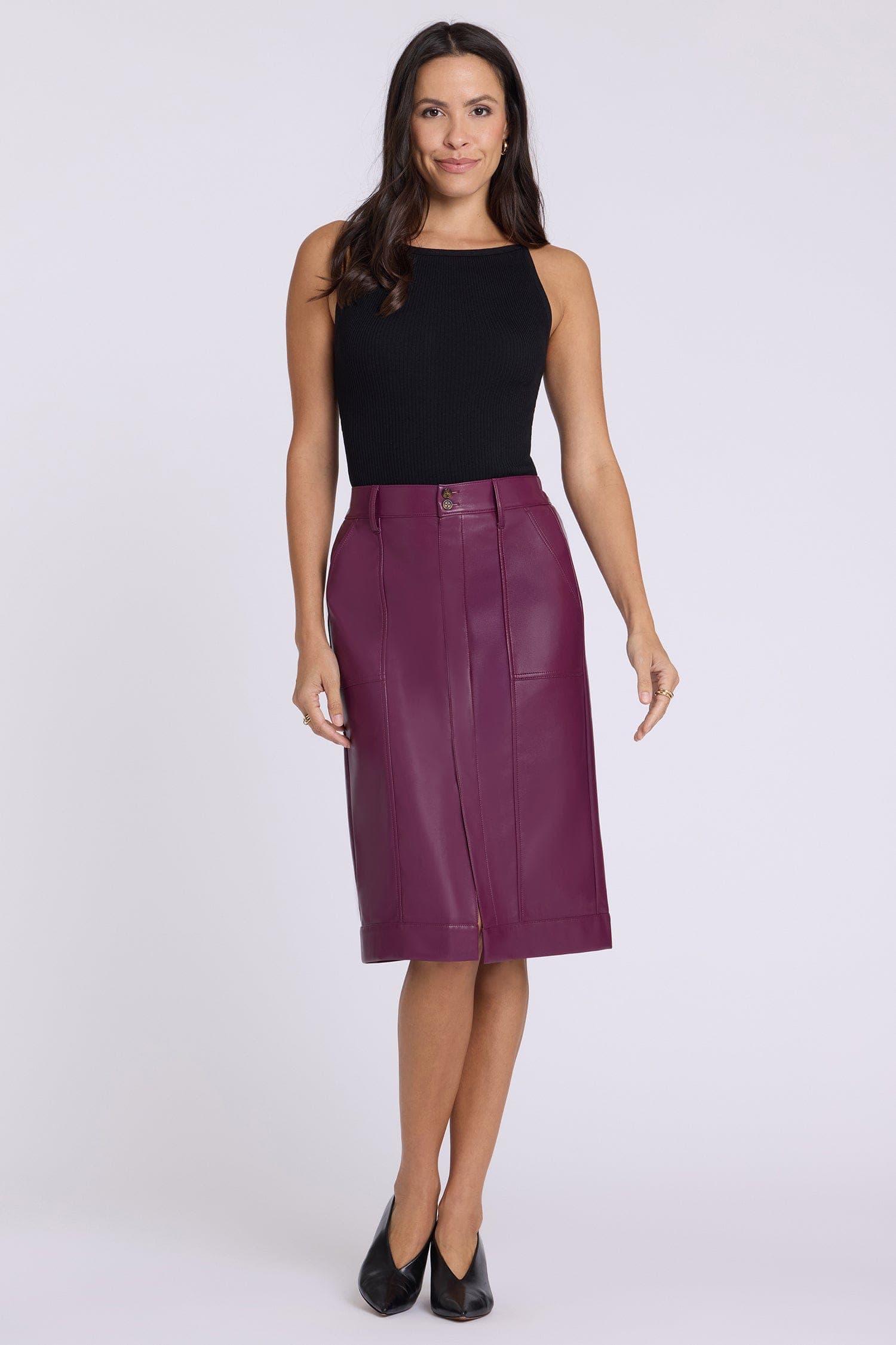 Vegan Stretch Leather Utility Skirt
