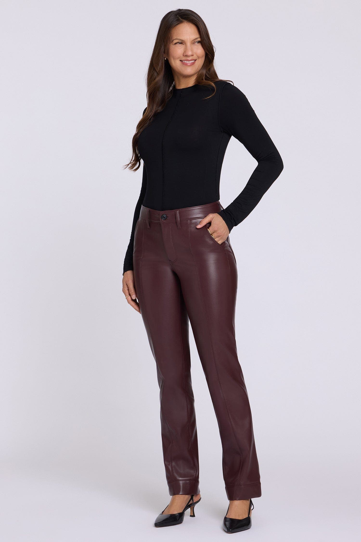 Vegan Leather Marilyn Straight Pants with Band Hems
