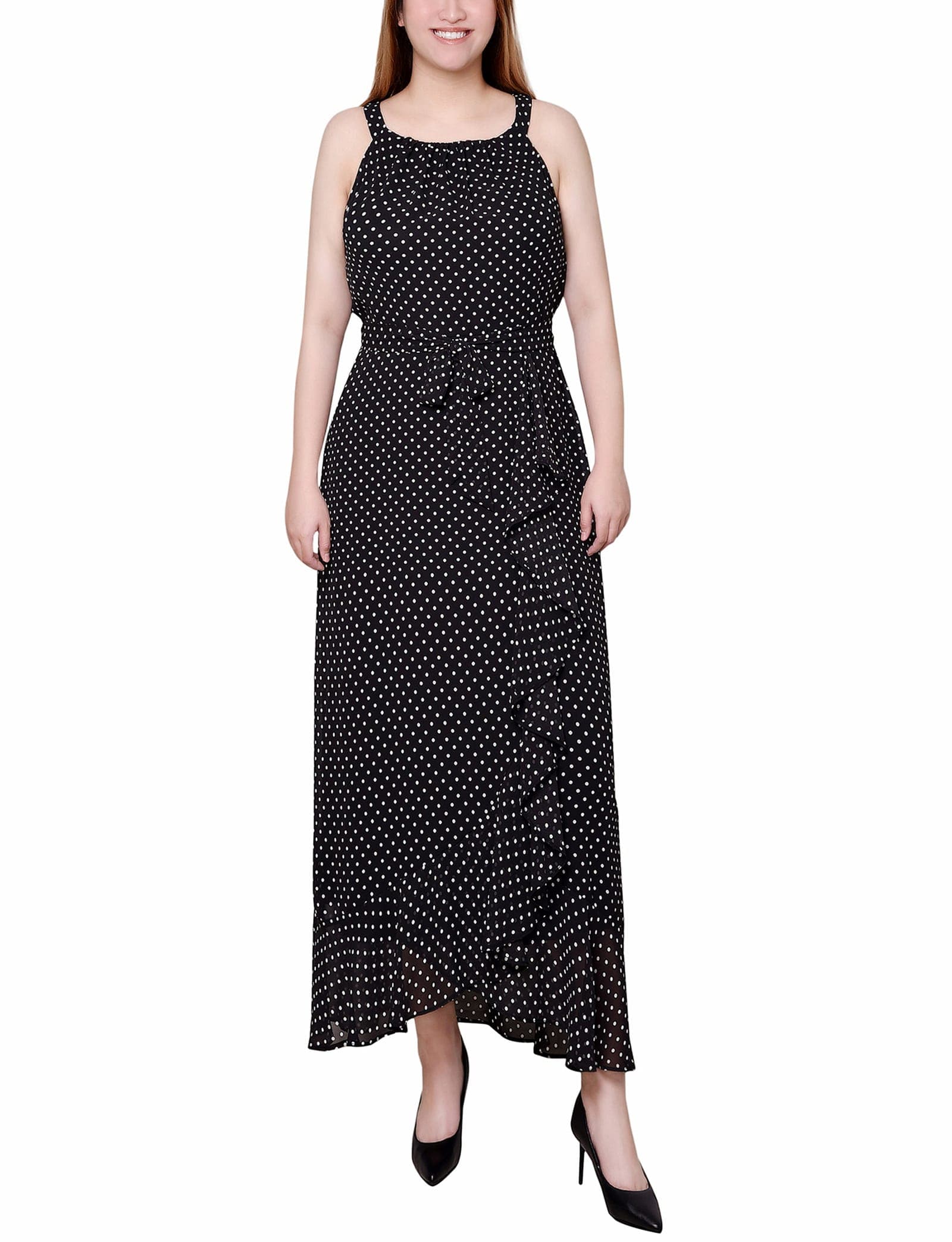 Petite Halter Front Chiffon Maxi Dress