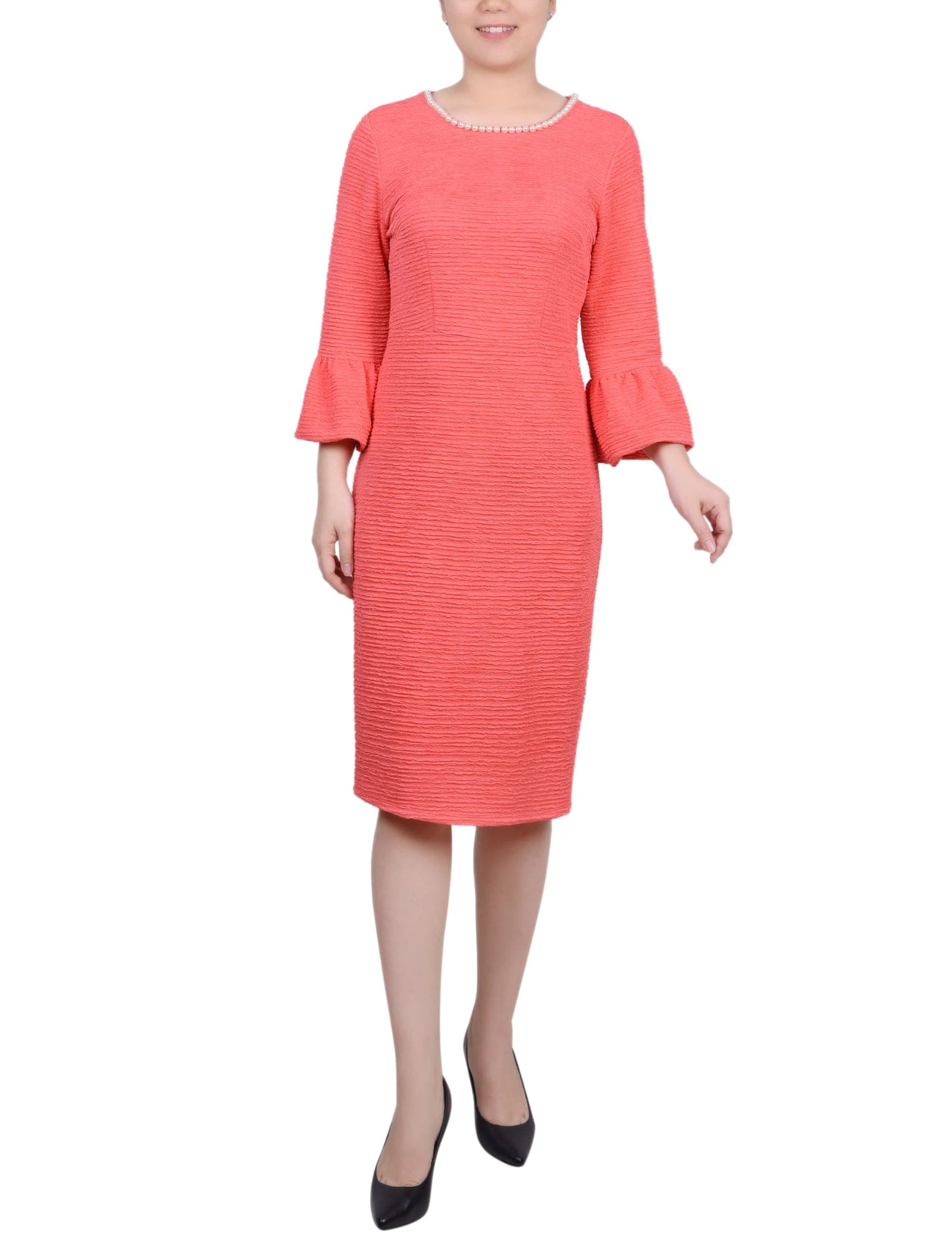 Petite 3/4 Sleeve Pearl Detail Dress