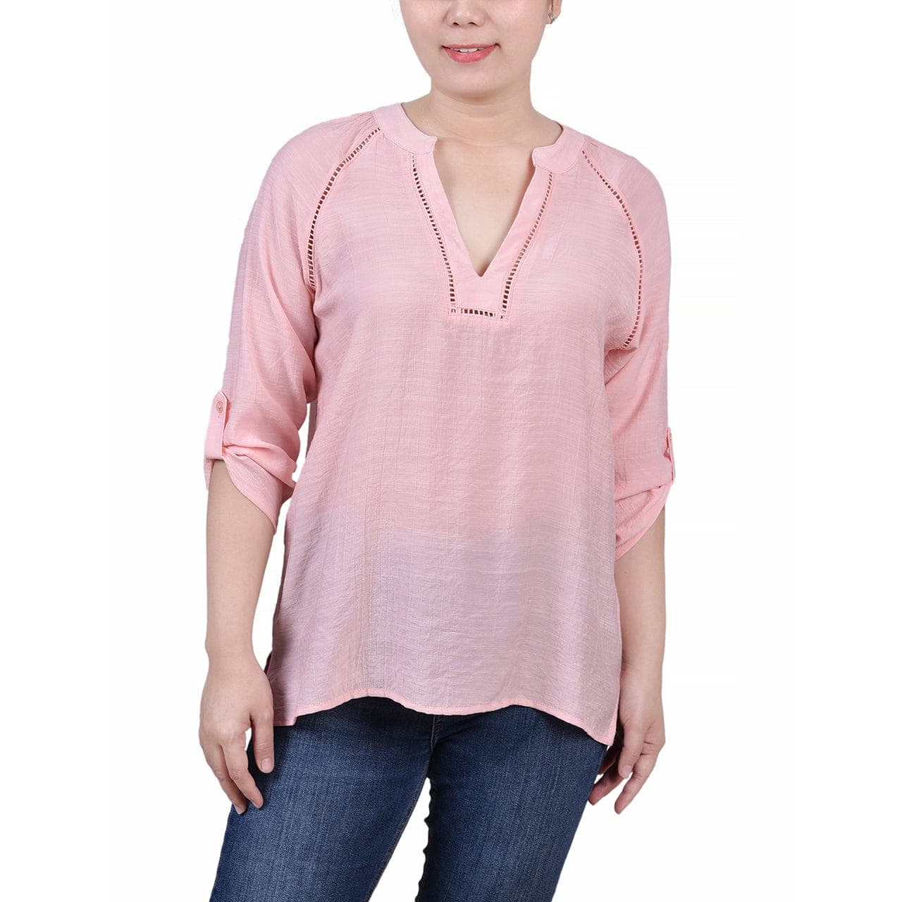 Petite Raglan Sleeve Split-Neck Blouse