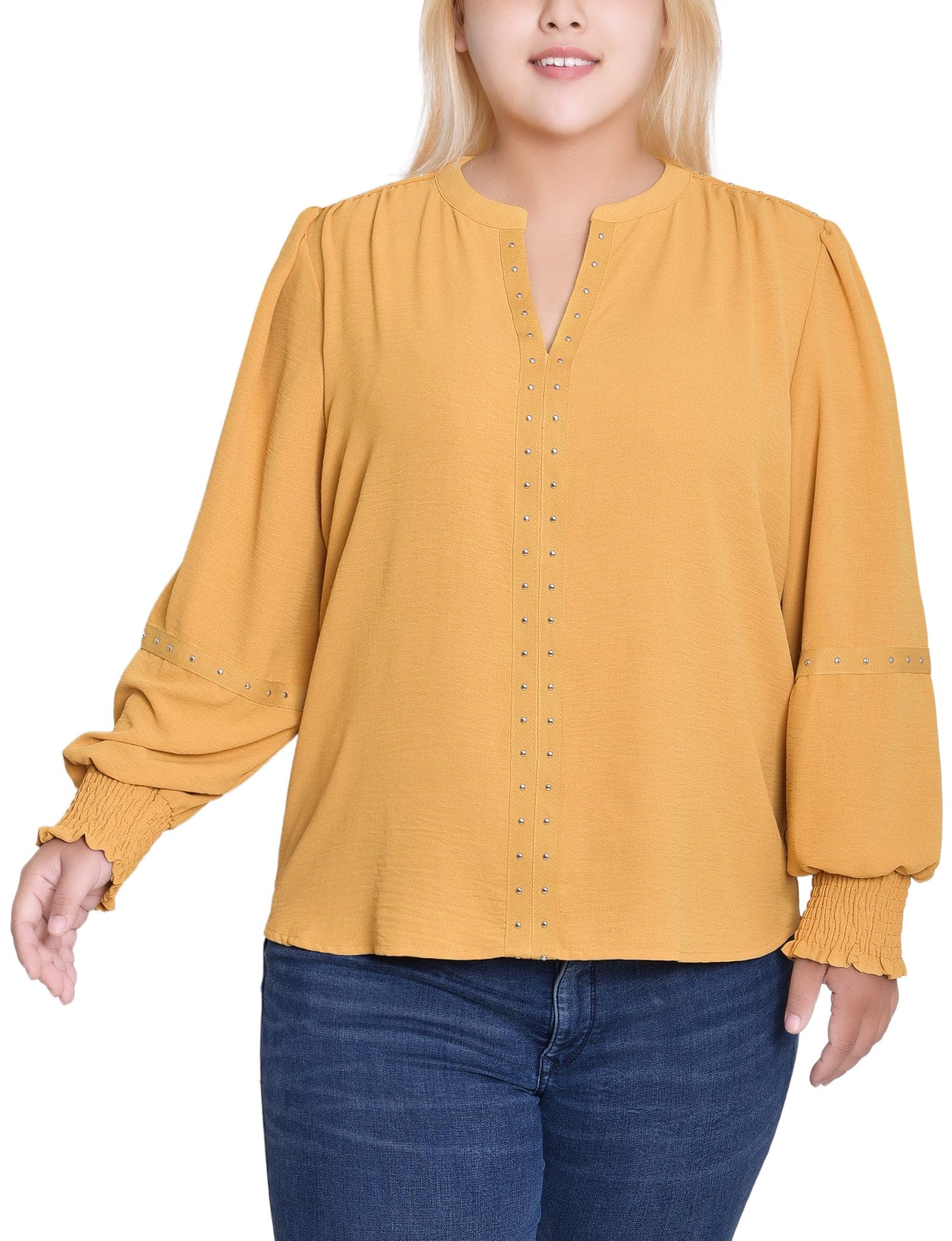 Plus Size Long Sleeve Studded Blouse