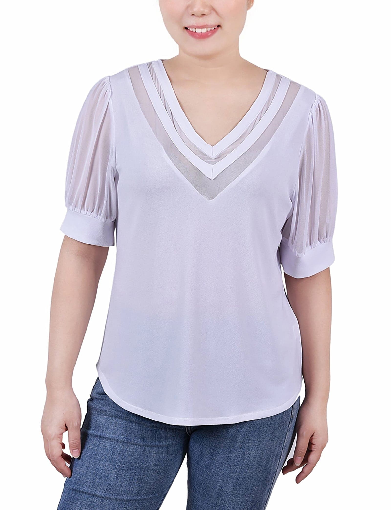 Short Puff Sleeve V-Neck Top