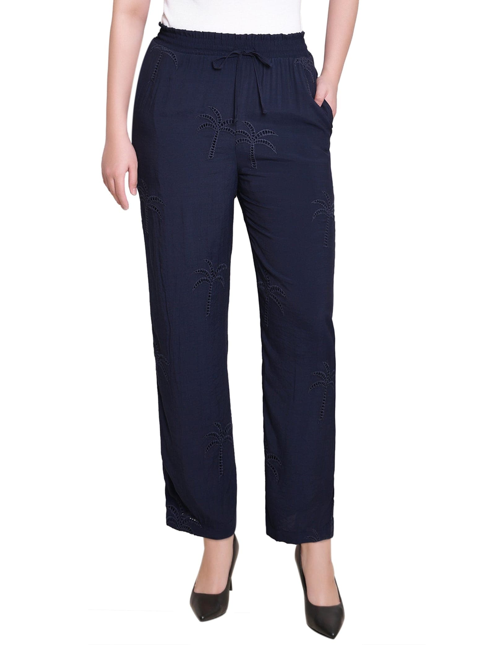 Petite Pull on Pants with Embroidery