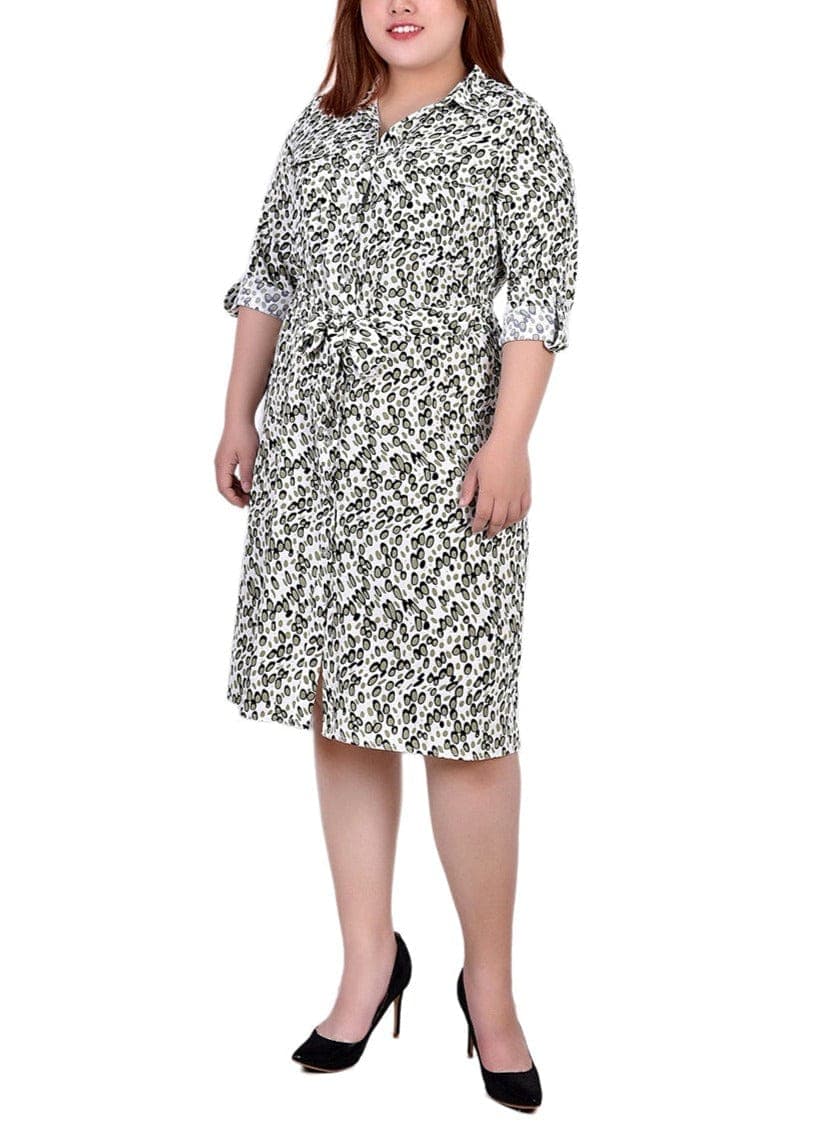 Plus Size Long Sleeve Roll Tab Shirtdress