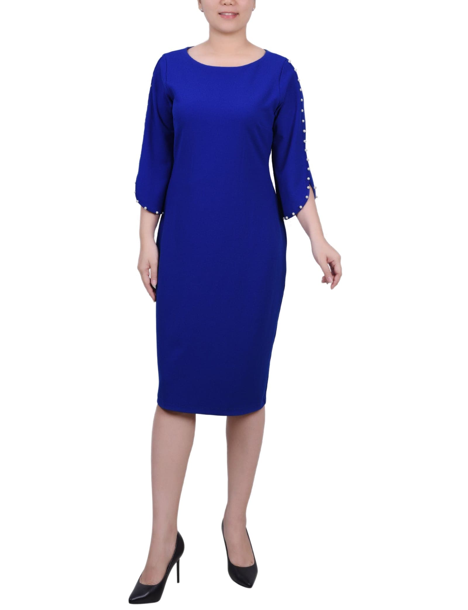 3/4 Pearl-Detail Petal Sleeve Dress