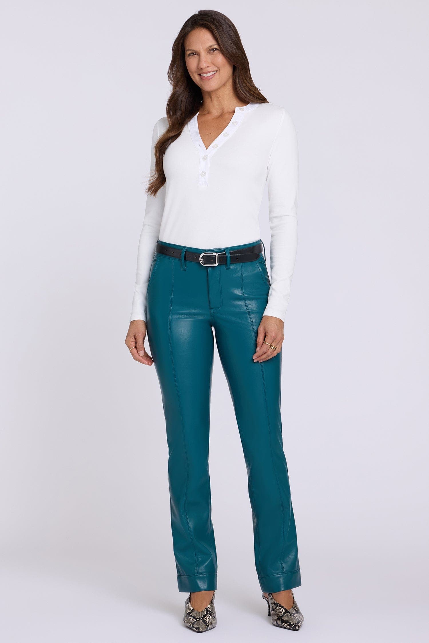 Vegan Leather Marilyn Straight Pants with Band Hems