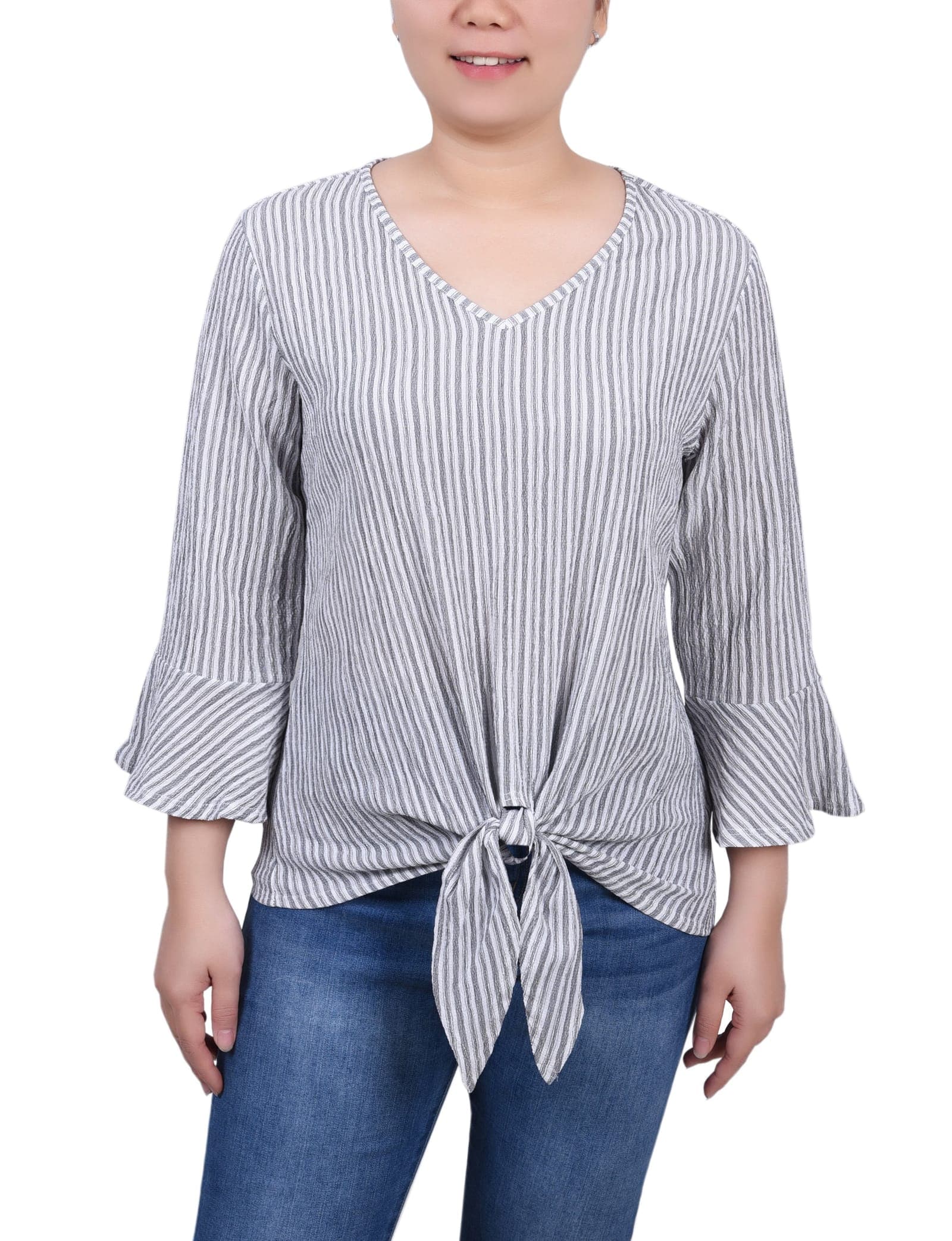 Petite 3/4 Bell Sleeve Textured Knit Top