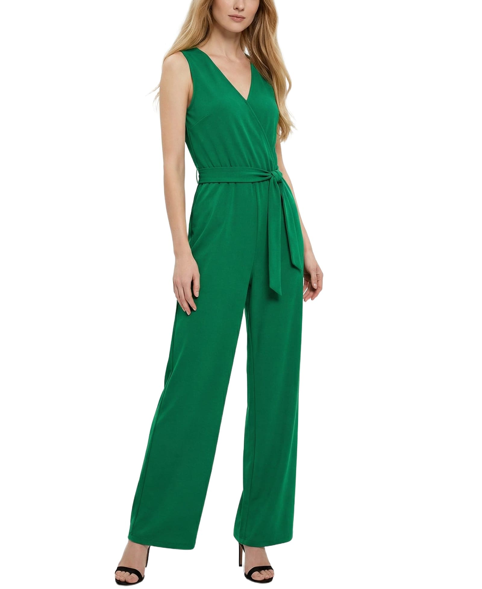 Petite Sleeveless Belted Jumpsuit