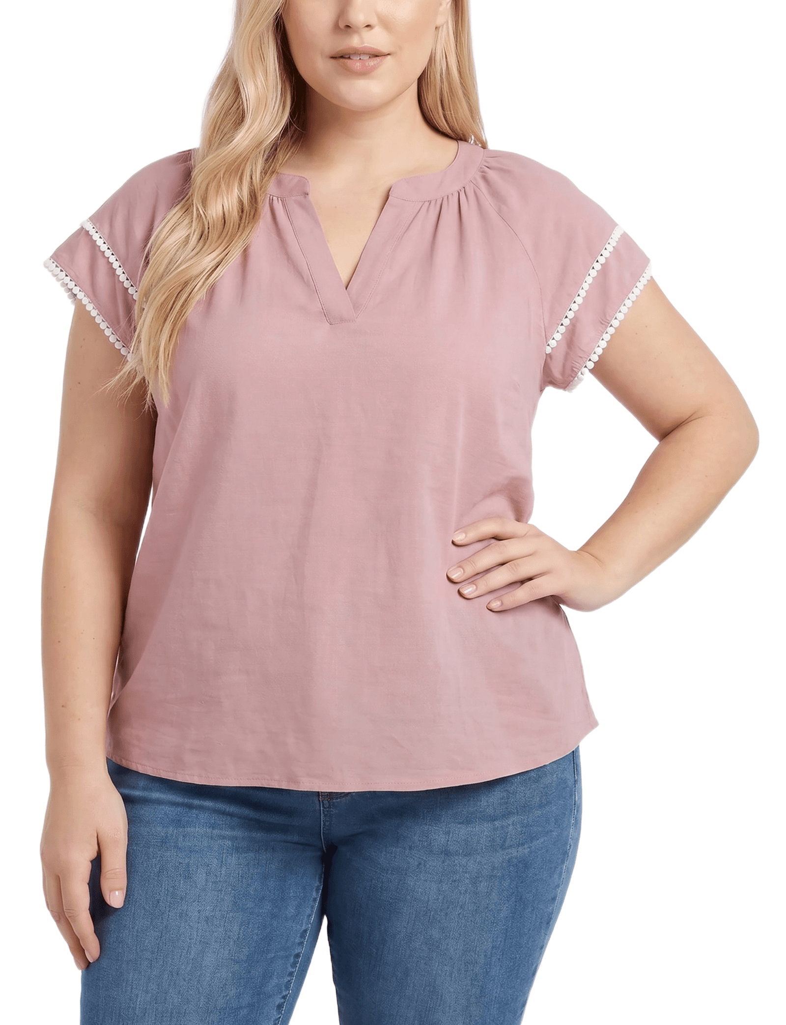 Plus Size Double-Layer V-Neck Blouse