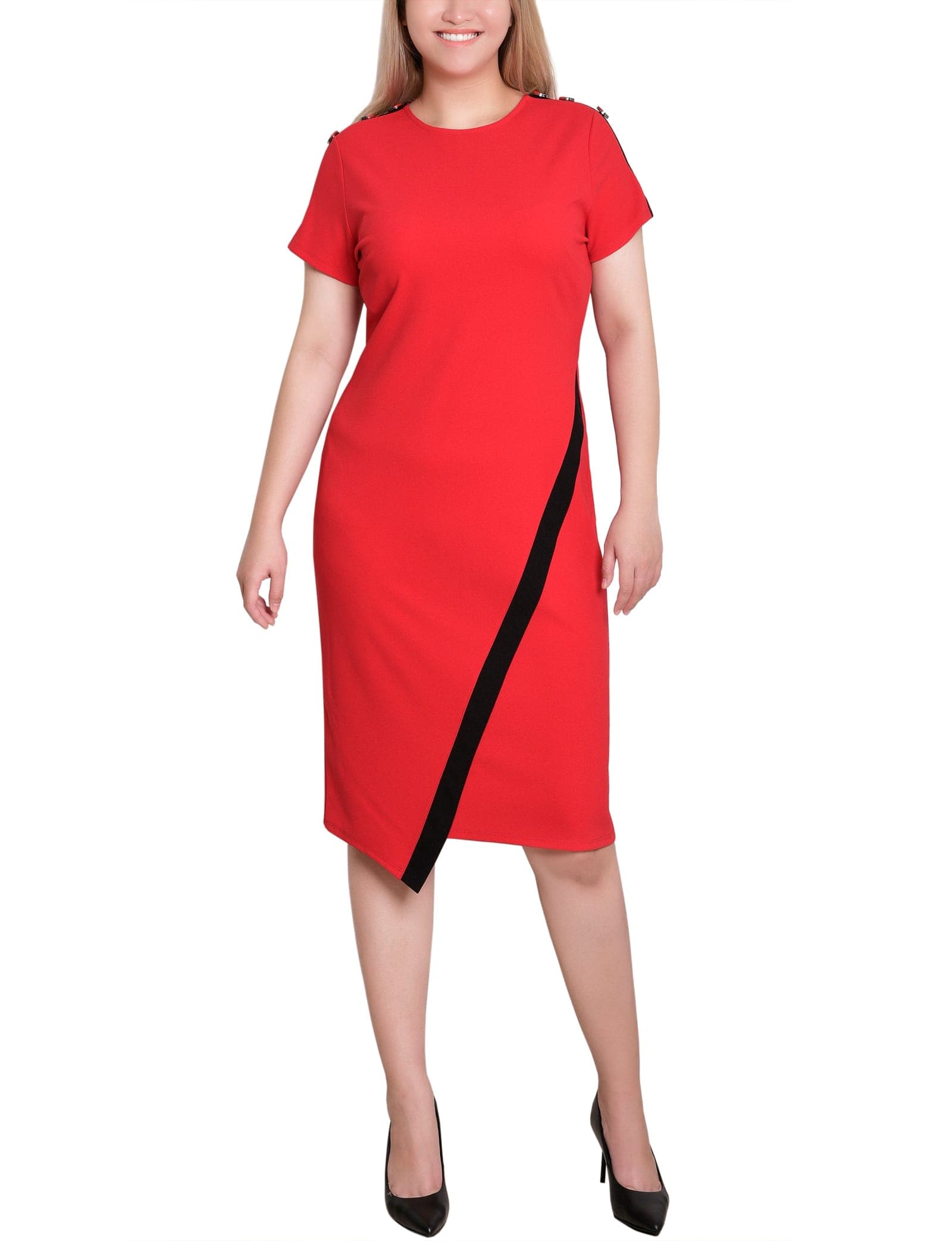 Petite Short Sleeve Asymmetrical Hem Dress