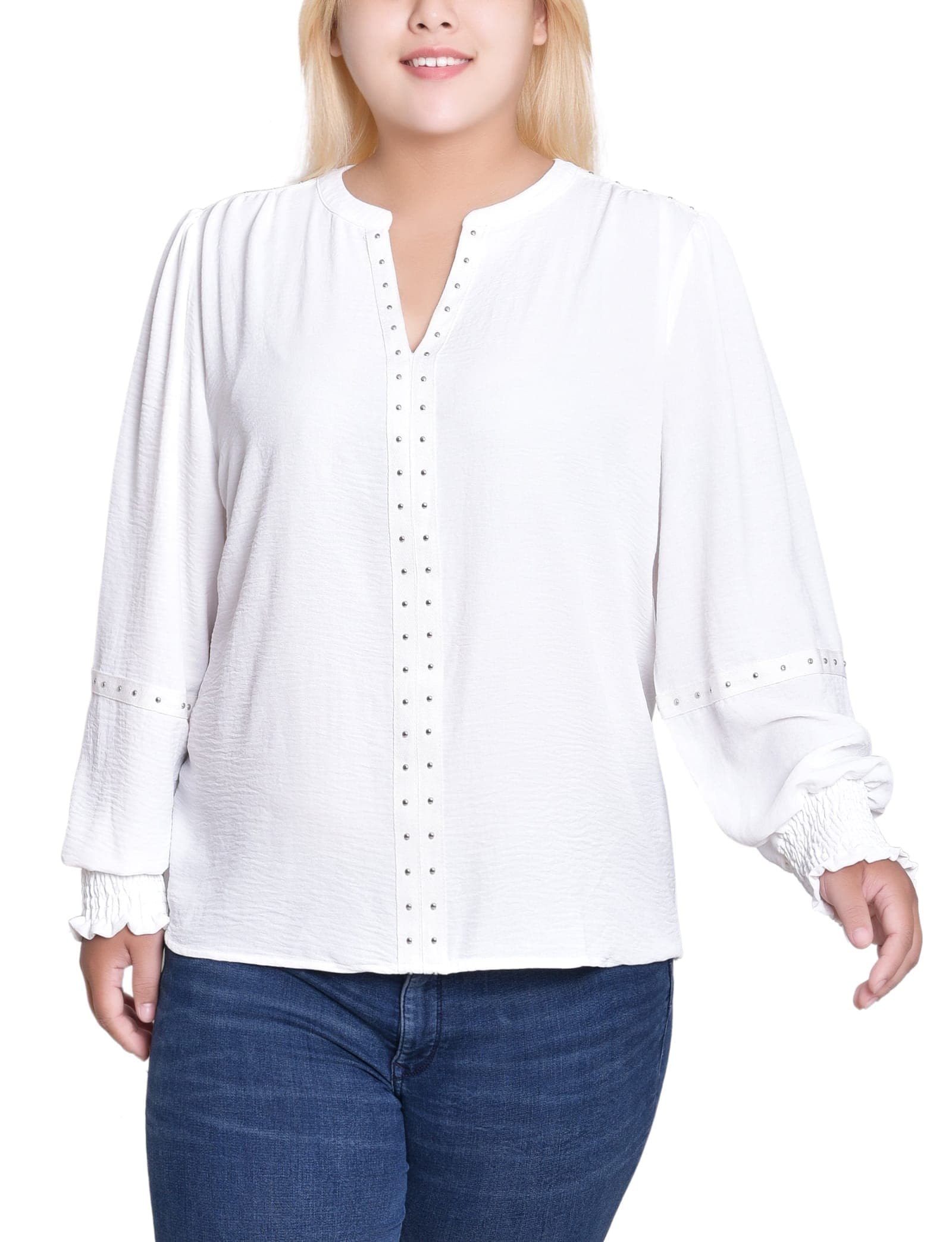 Plus Size Long Sleeve Studded Blouse