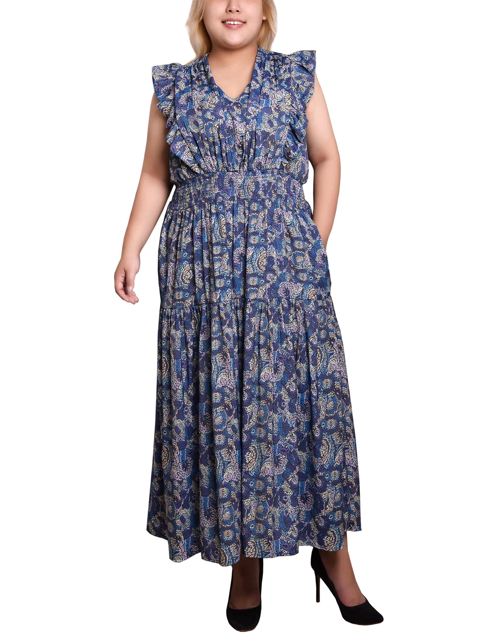 Plus Flutter Sleeve Midi Dress