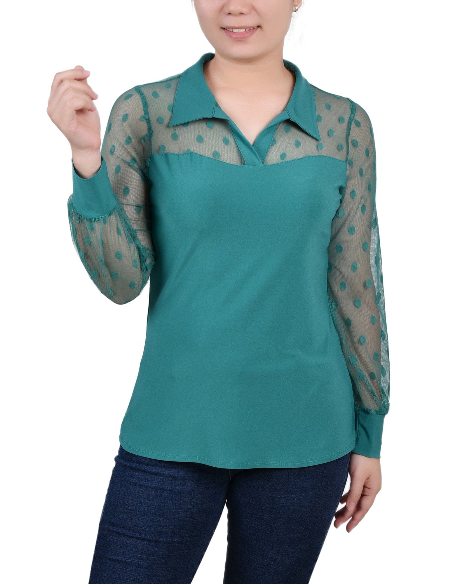 Long Sleeve Mesh Sleeve Top