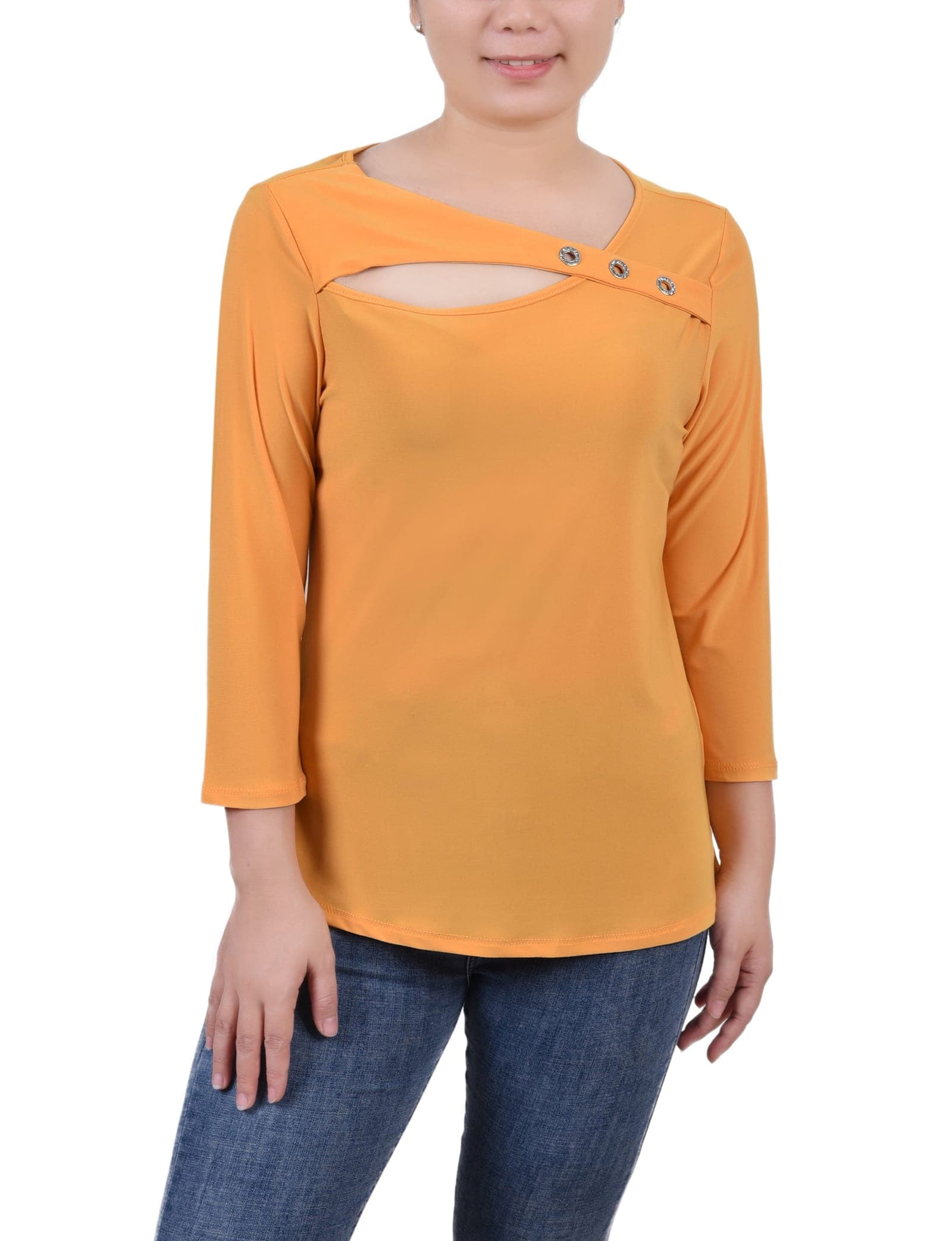 Petite 3/4 Sleeve Cutout Top