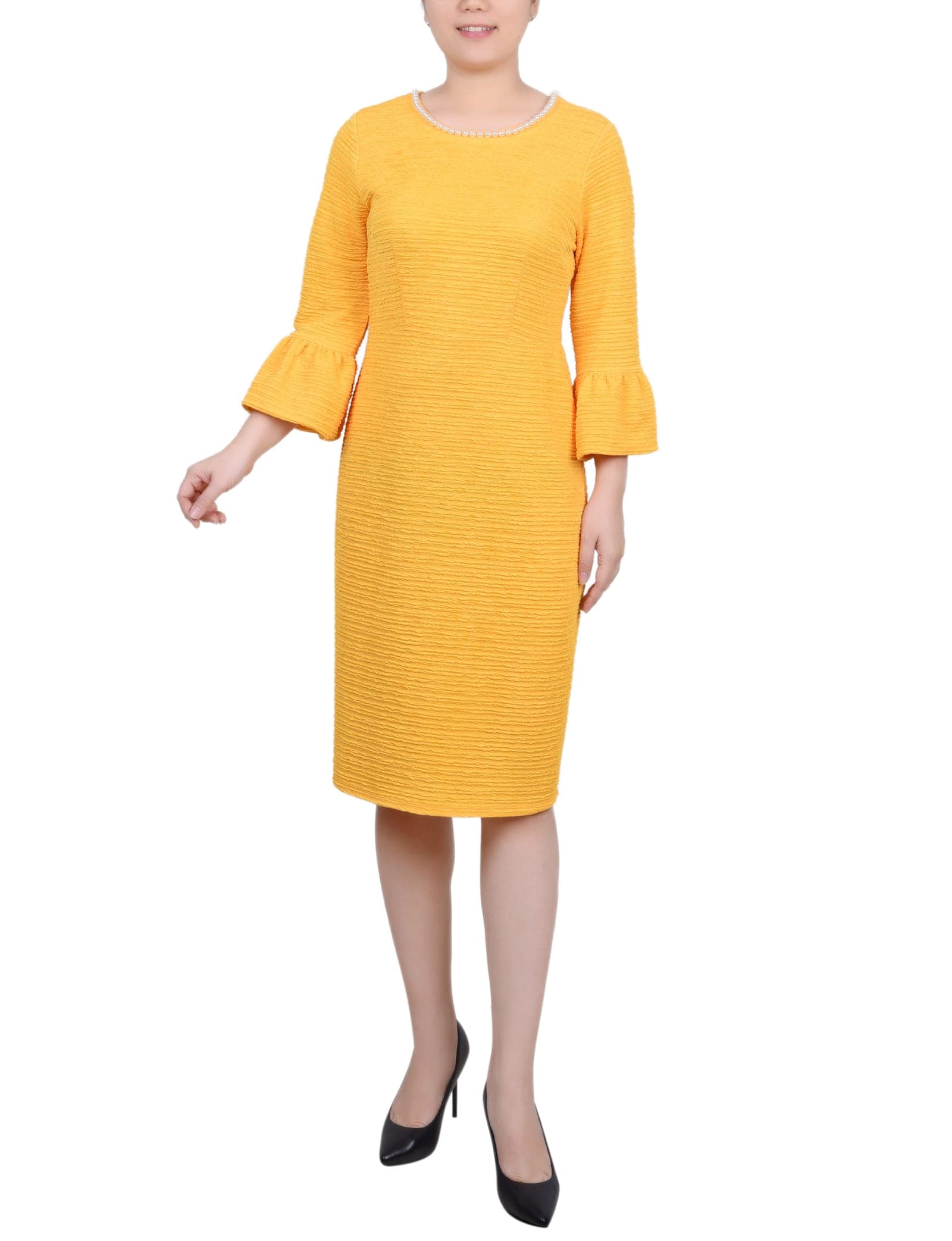 Petite 3/4 Sleeve Pearl Detail Dress