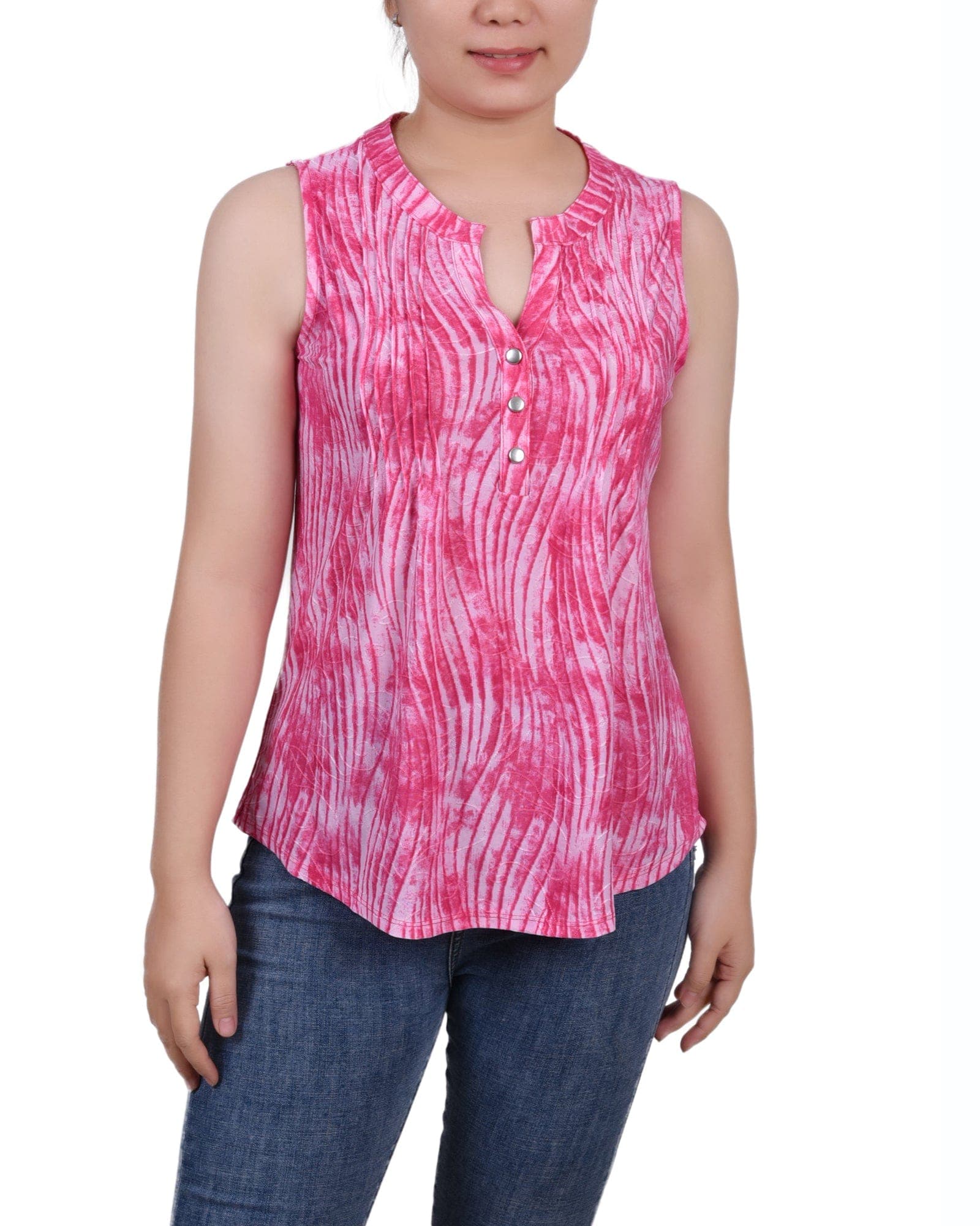 Petite Sleeveless Jacquard Y Neck Top