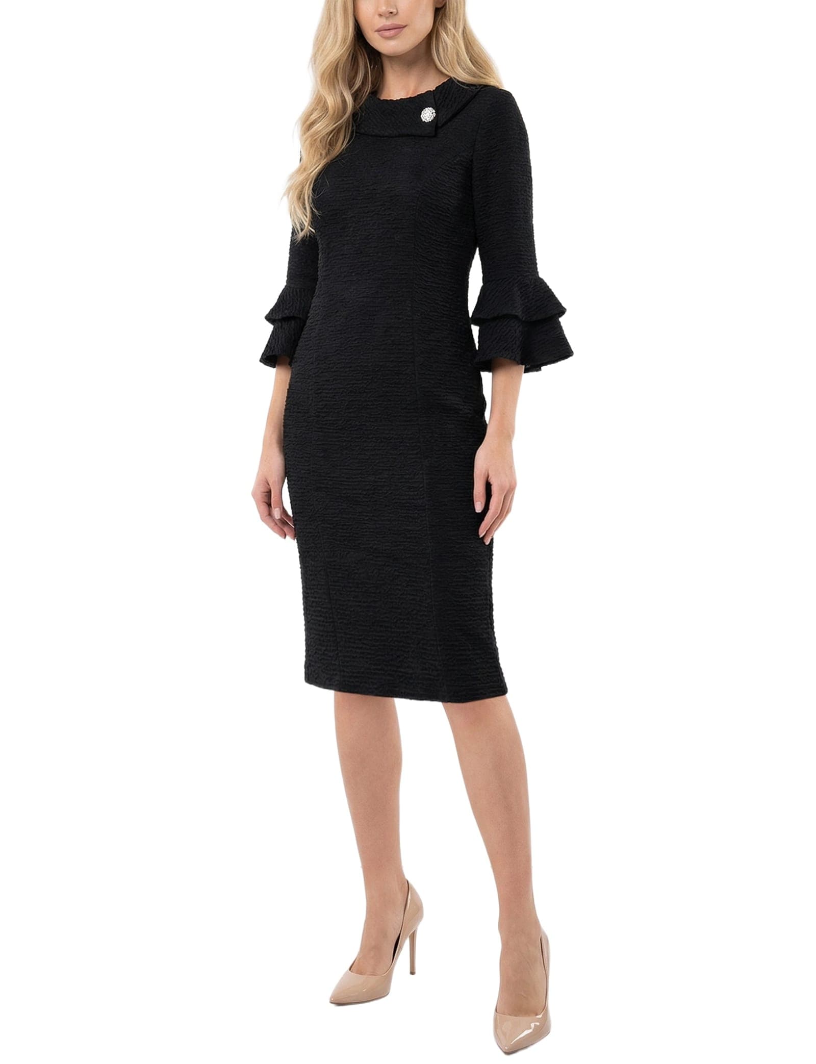 Petite 3/4 Sleeve Shawl Collar Dress