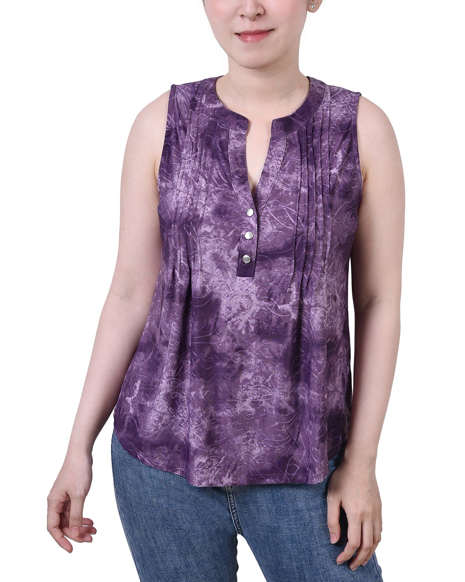 Petite Sleeveless Jacquard Y Neck Top